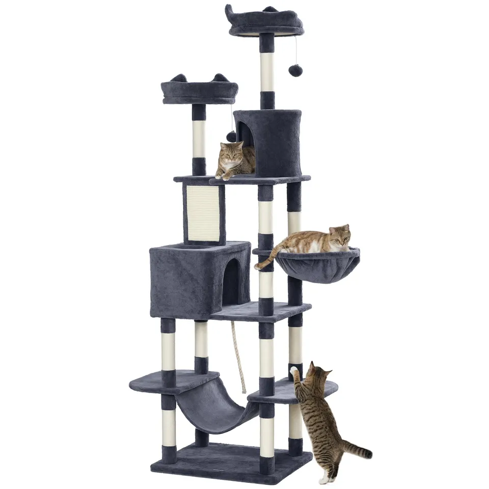 pawhut-arbre-chat-206-cm-multi-niveaux-gris-fonc image 1