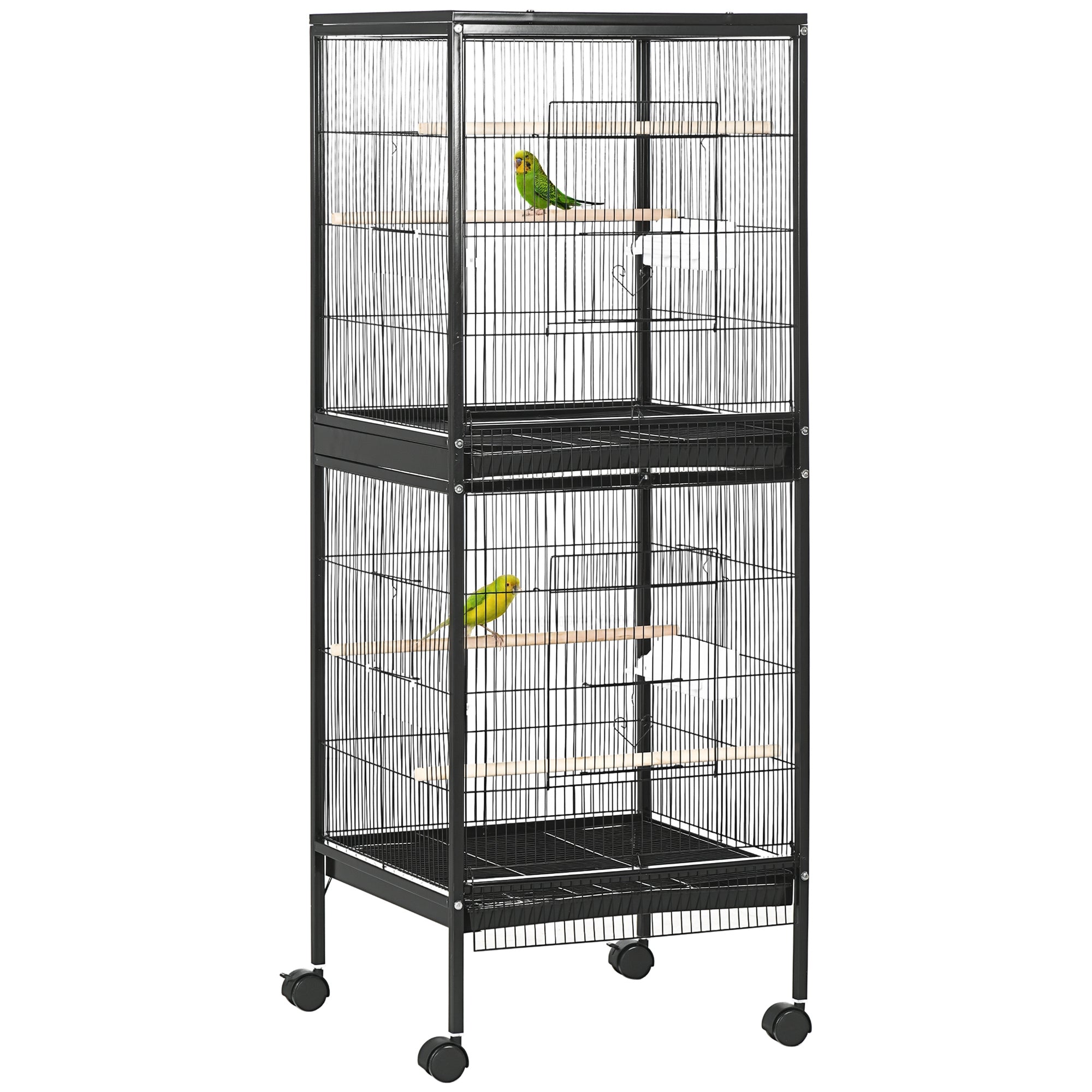 pawhut-cage-oiseaux-2-en-1-convertible-2-niveaux-noire image 1