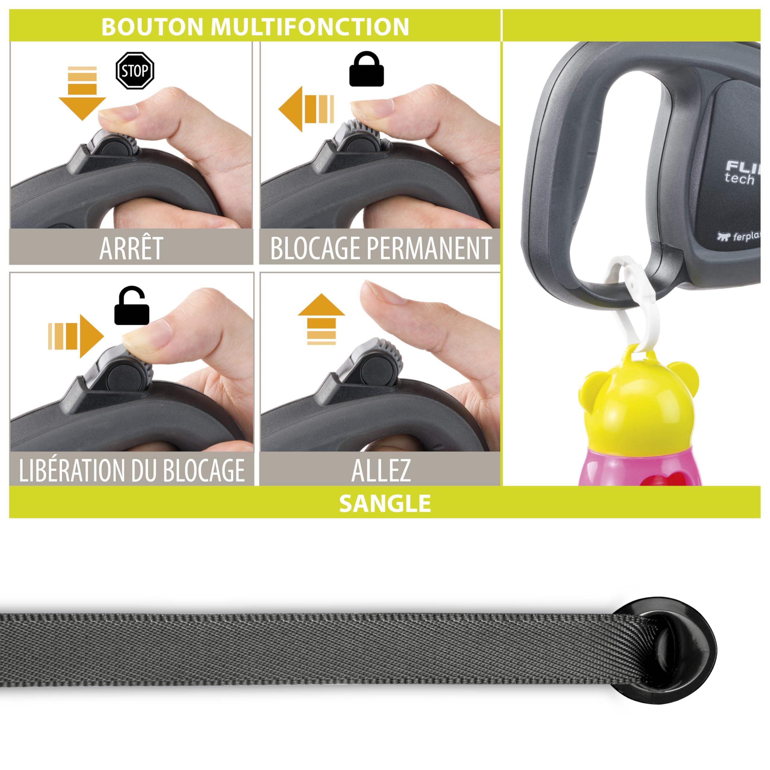 ferplast-flippy-tech-laisse-enrouleur-sangle-3-m-pour-chien-jusqu-25-kg-noir image 2