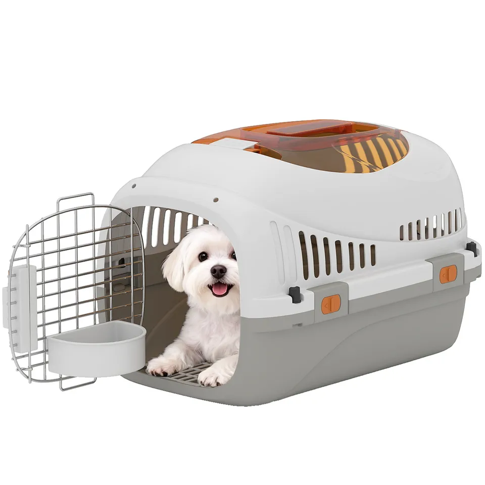 pawhut-caisse-de-transport-rigide-pour-petit-chien-et-chat-avec-porte-acier-et-g image 1