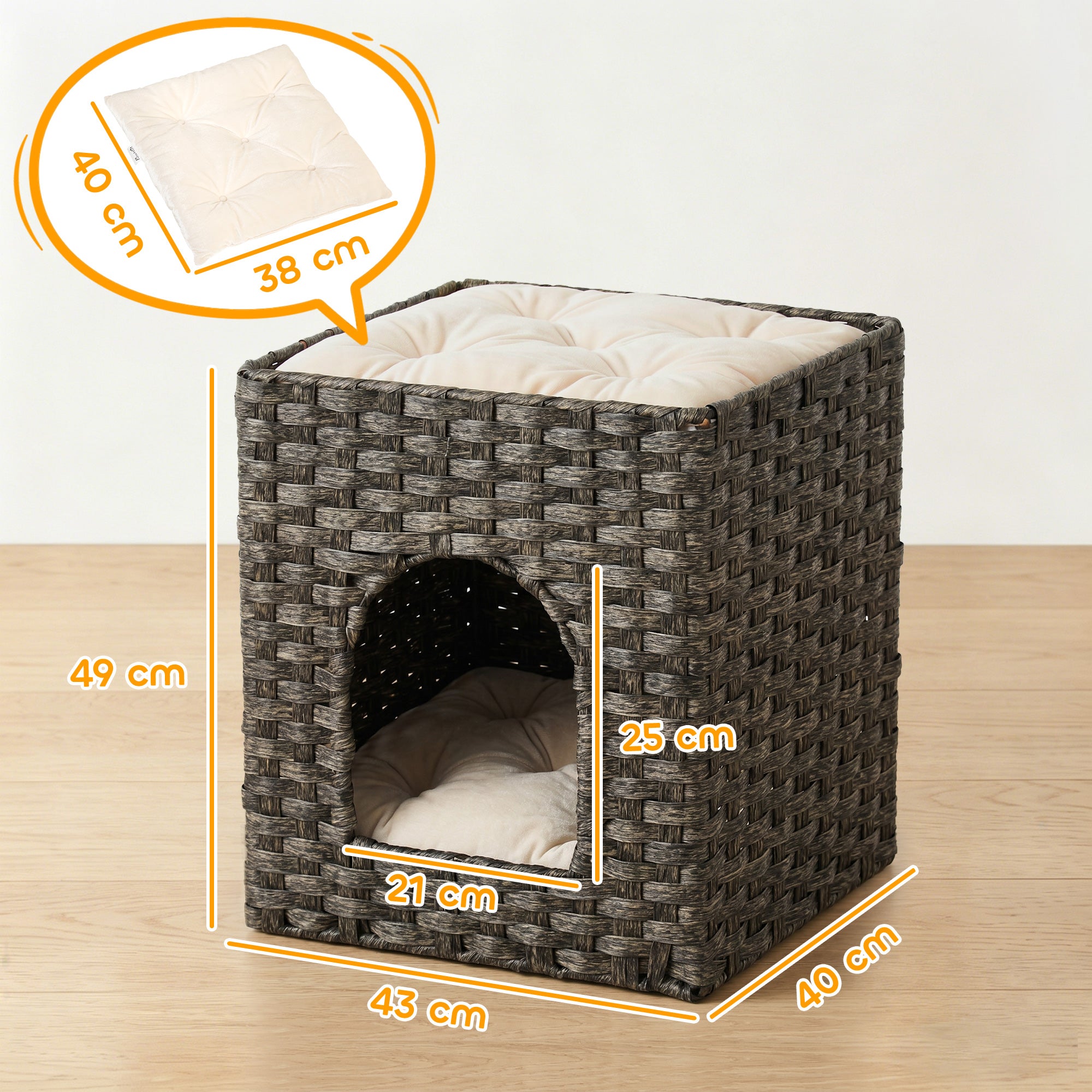pawhut-maison-pour-chat-rotin-2-niveaux-43x40x49-cm-avec-coussins-grise image 5