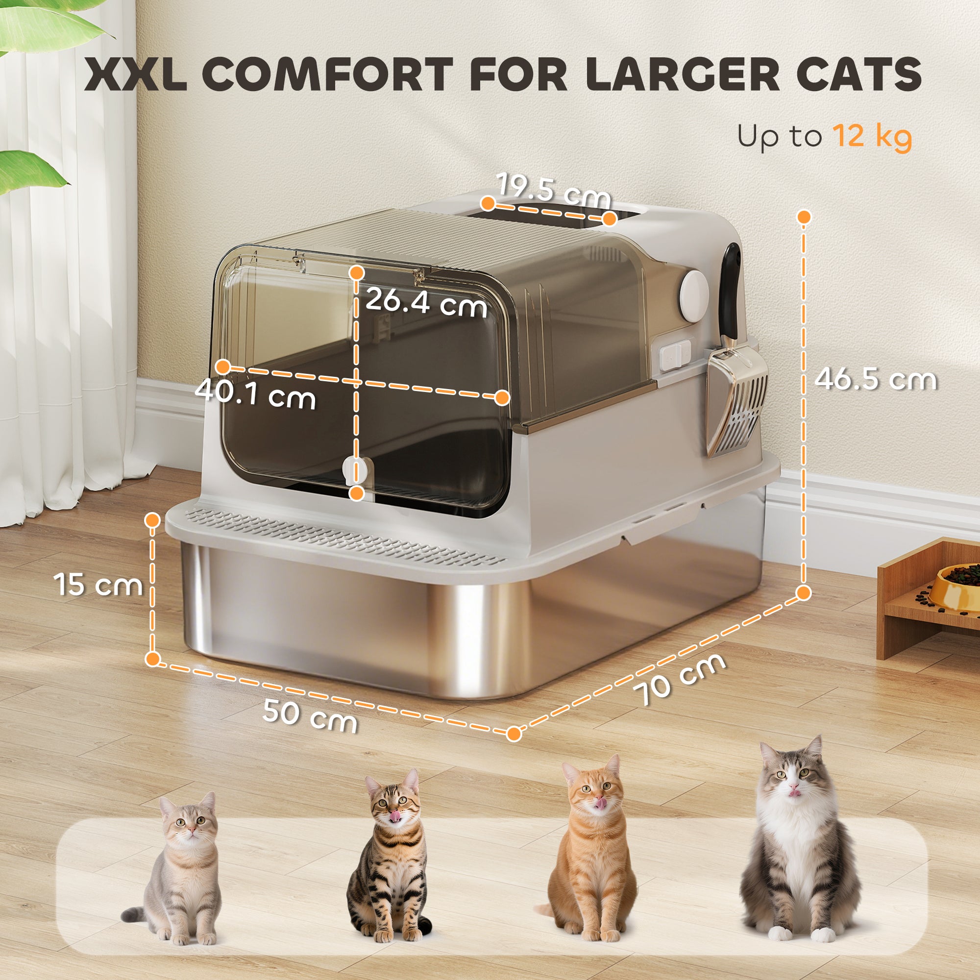 pawhut-bac-liti-re-chat-ferm-xxl-inox-70-x-50-x-46-5-cm-anti-odeurs-acier-inoxyd image 5