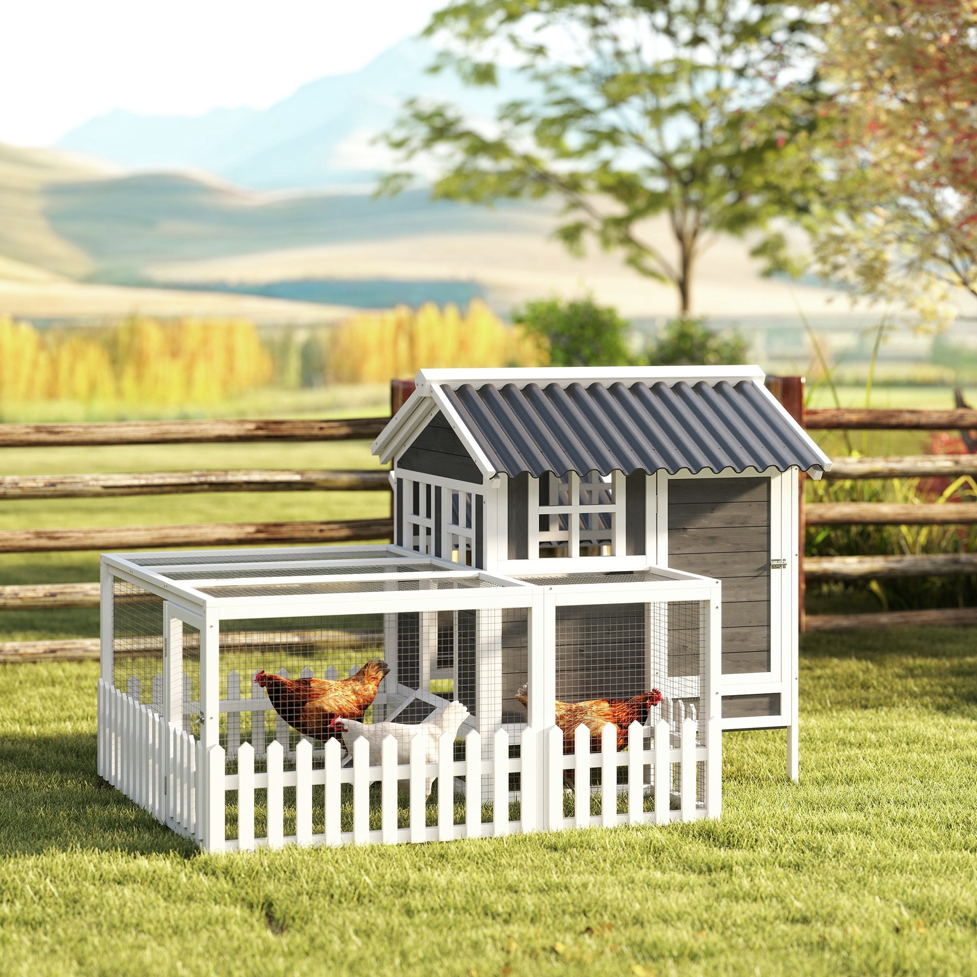 pawhut-poulailler-avec-enclos-pondoir-et-cl-ture-pour-1-2-poules-gris image 3