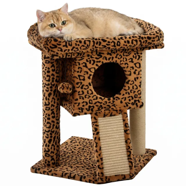 pawhut-arbre-chat-compact-avec-perchoir-griffoir-maison-et-jouet-suspendu-imprim image 1