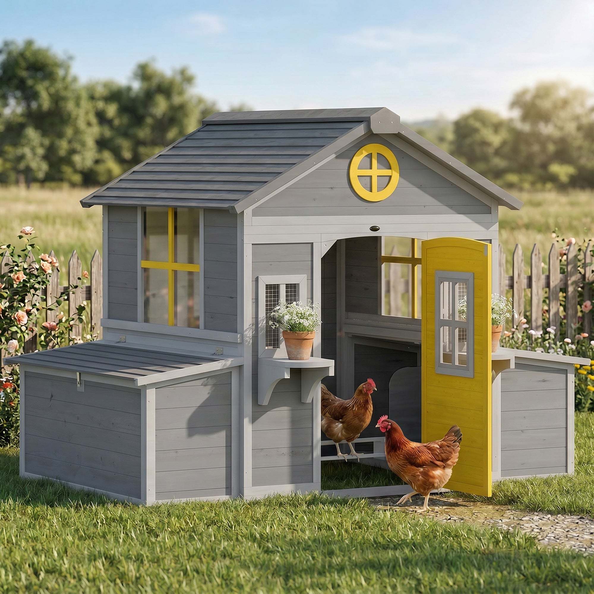 pawhut-poulailler-en-bois-183-x-126-x-136-cm-pour-2-4-poules-2-pondoirs-gris image 4