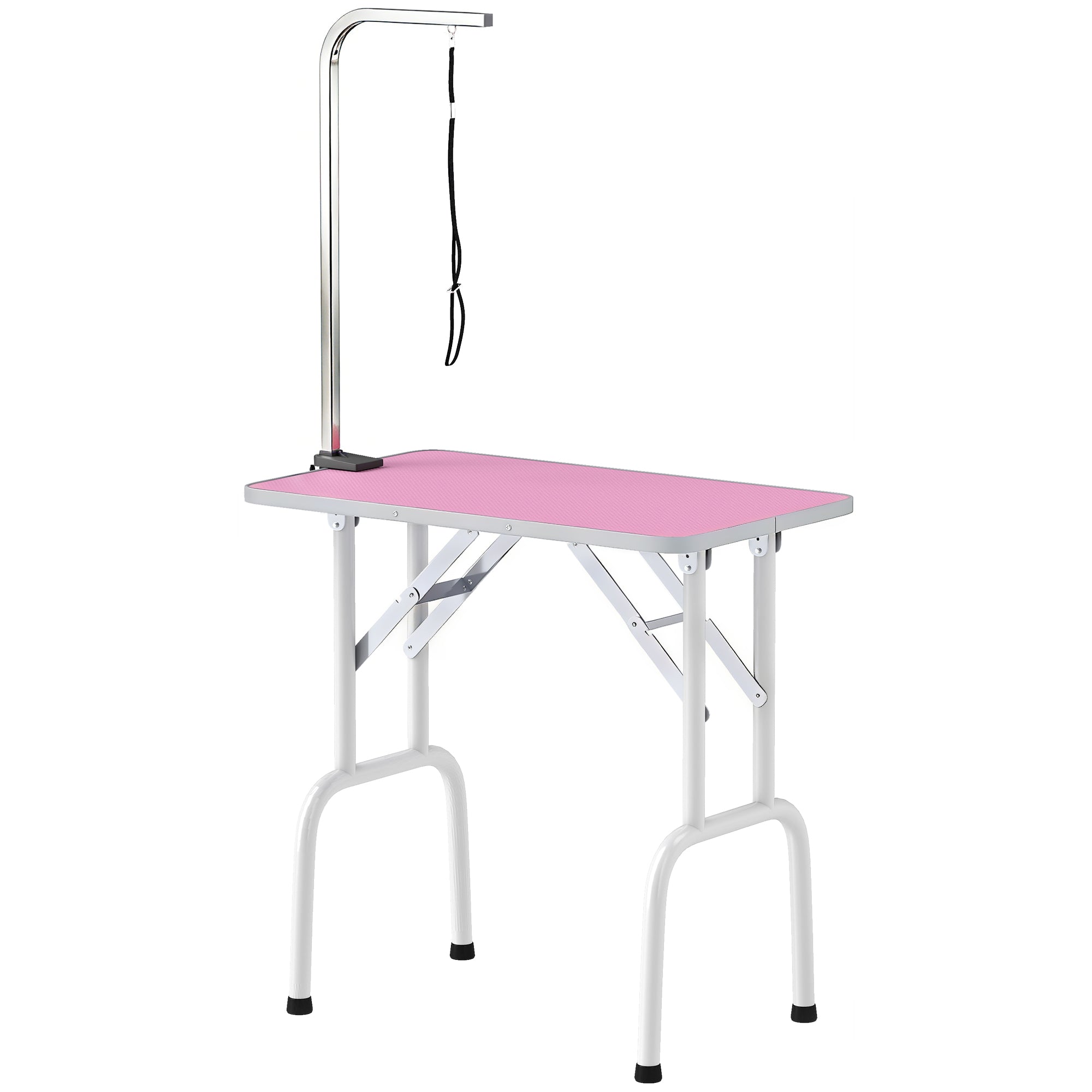 pawhut-table-de-toilettage-pliable-81-cm-rose-avec-bras-r-glable-et-surface-anti image 2