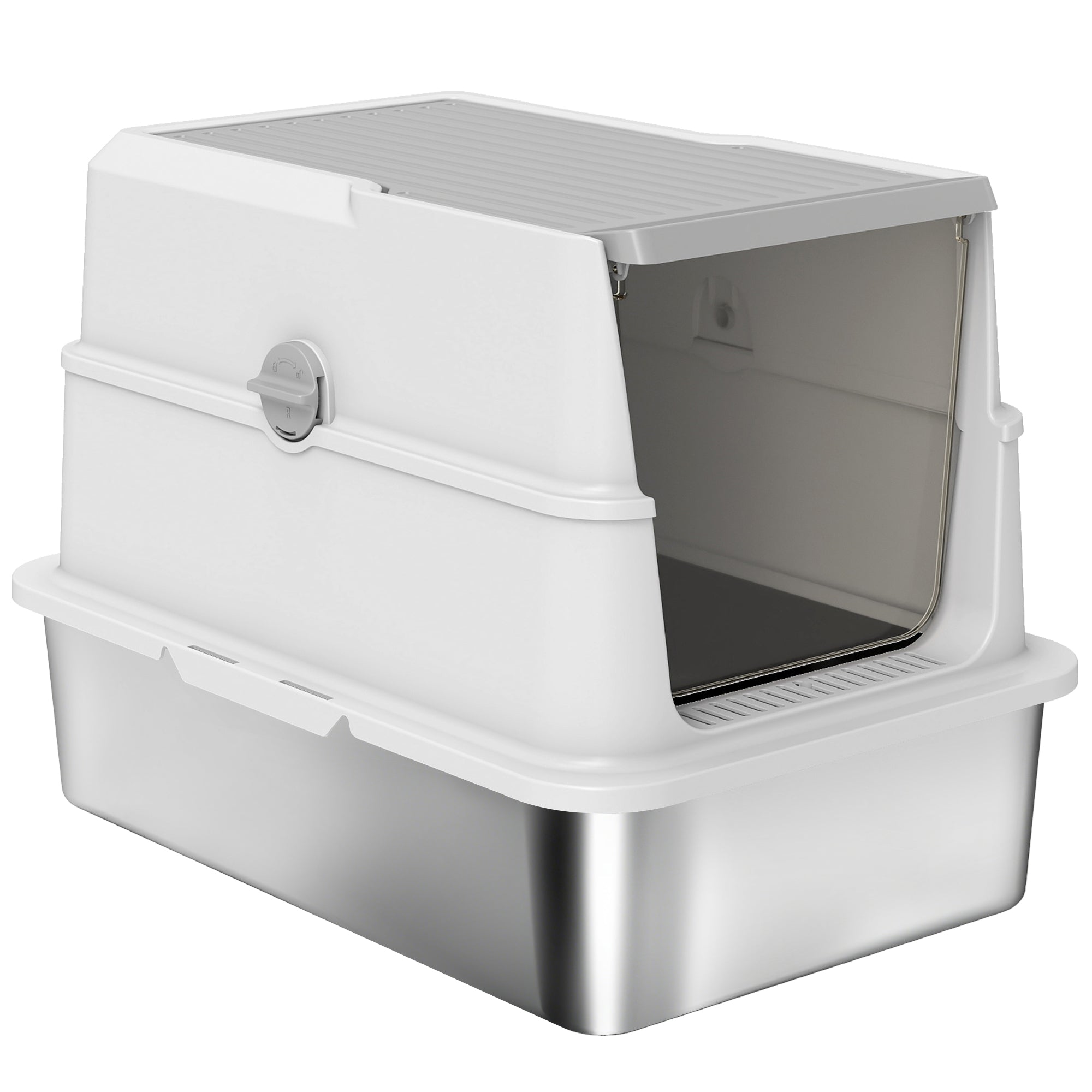 pawhut-bac-liti-re-pour-chat-xl-ferm-en-inox-avec-d-sodorisant image 2