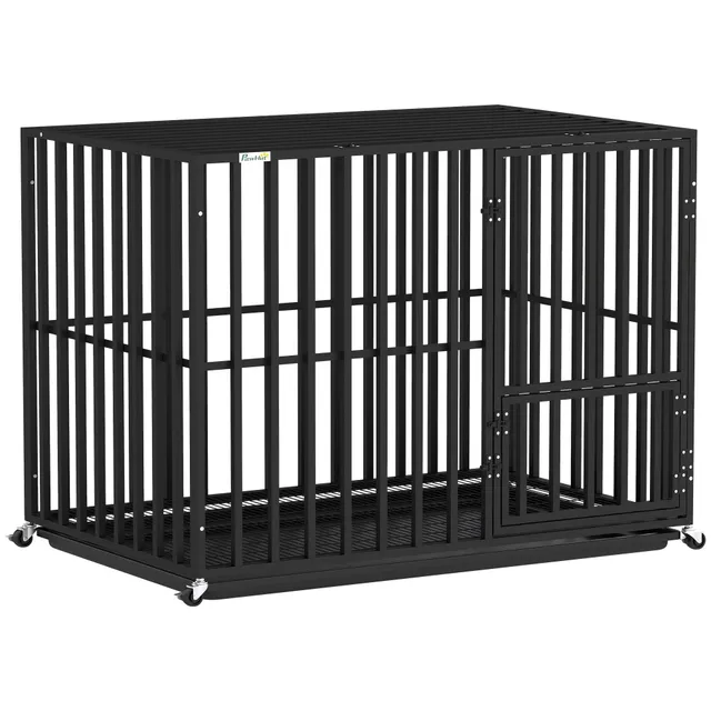 pawhut-cage-m-tallique-robuste-pour-chien-avec-roulettes-et-plateau-107-x-69-x-8 image 1