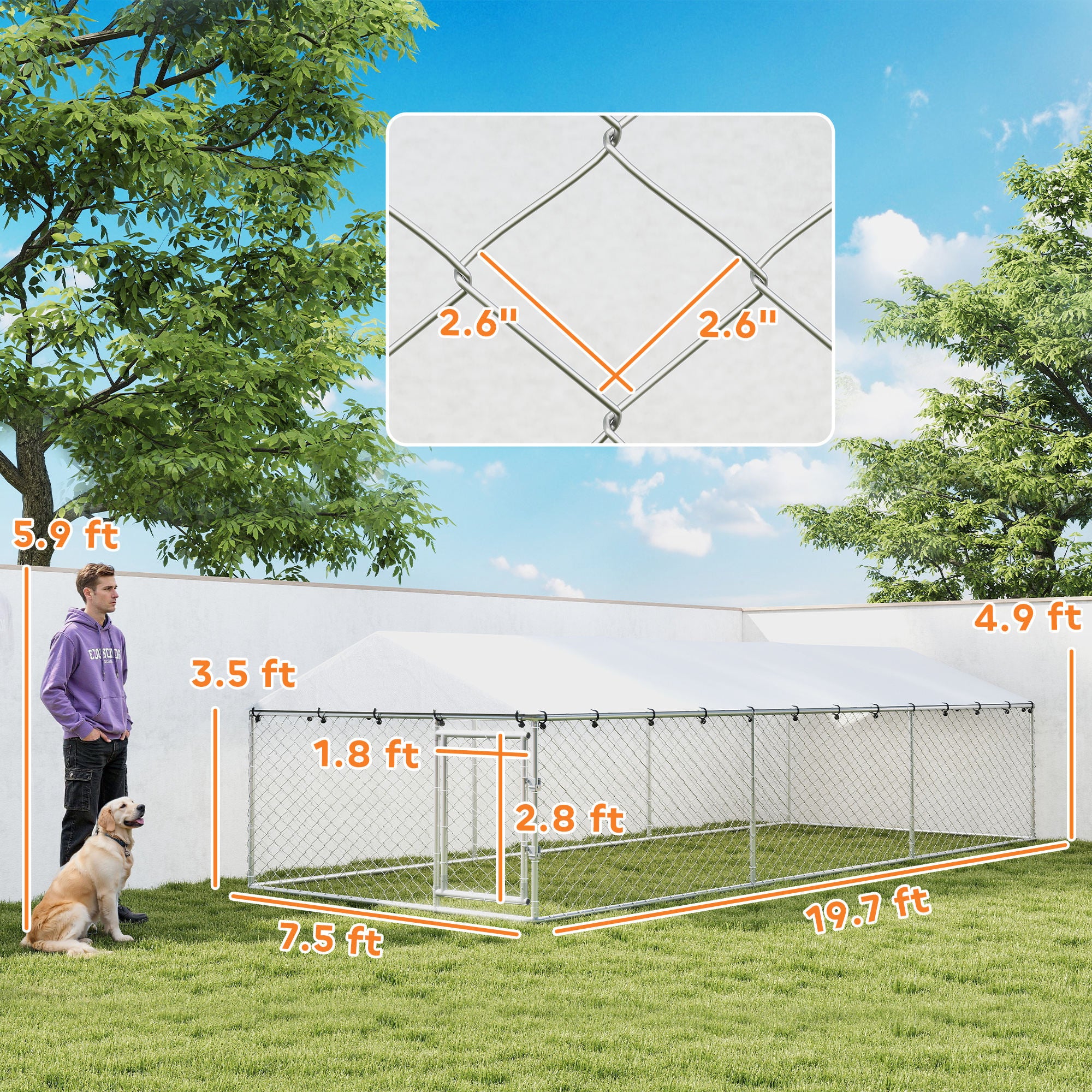 pawhut-enclos-pour-chien-ext-rieur-en-acier-galvanis-avec-toit-imperm-able-et-do image 5