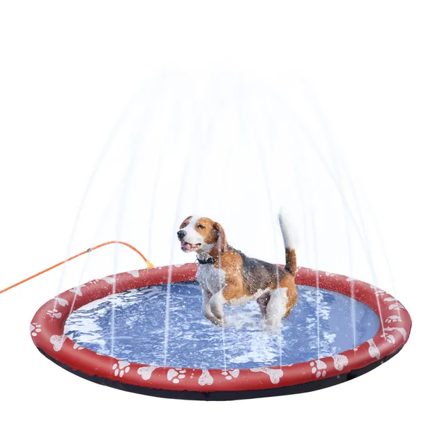 pawhut-tapis-splash-pad-chien-150-cm-rouge-antid-rapant-arrosage-pliable-ext-rie image 1