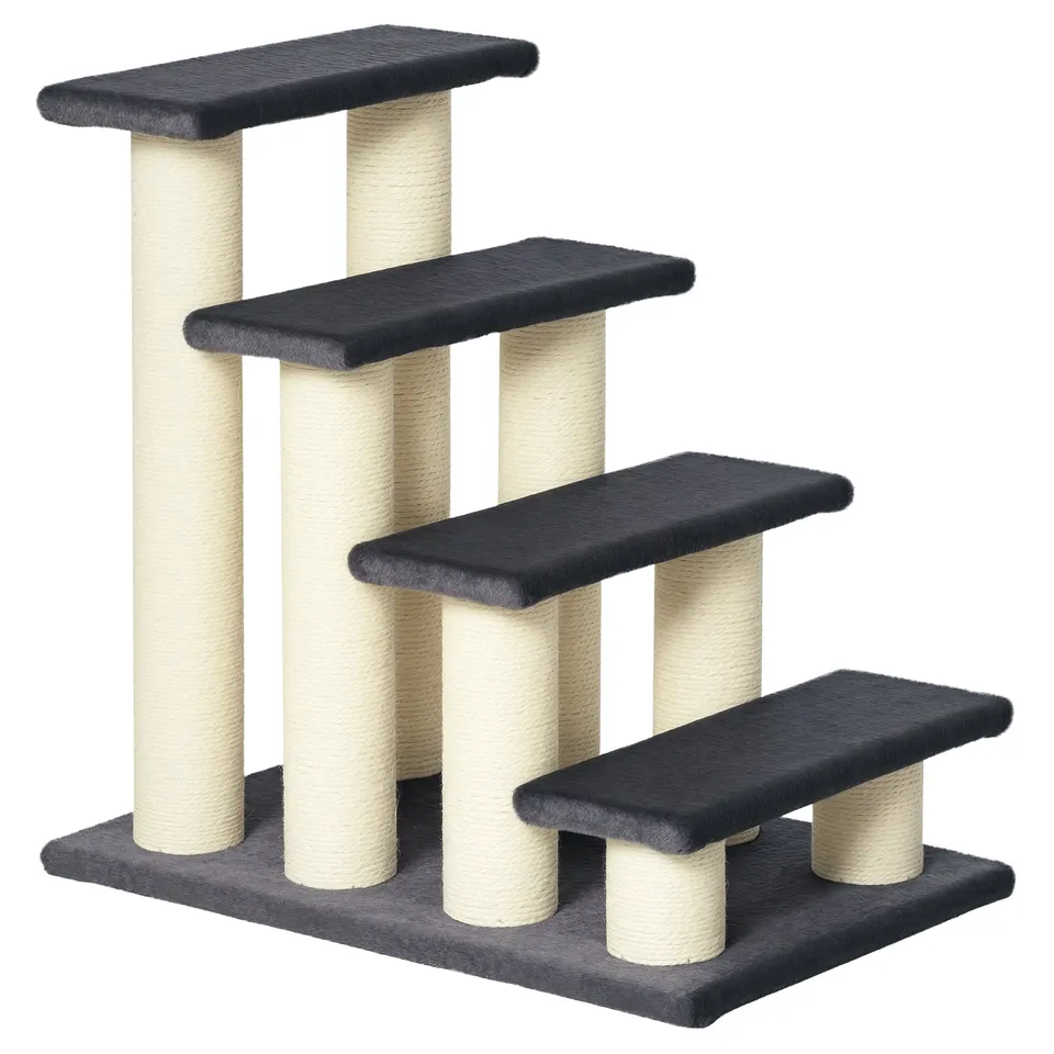 pawhut-escalier-4-marches-pour-chien-et-chat-avec-griffoir-gris image 1