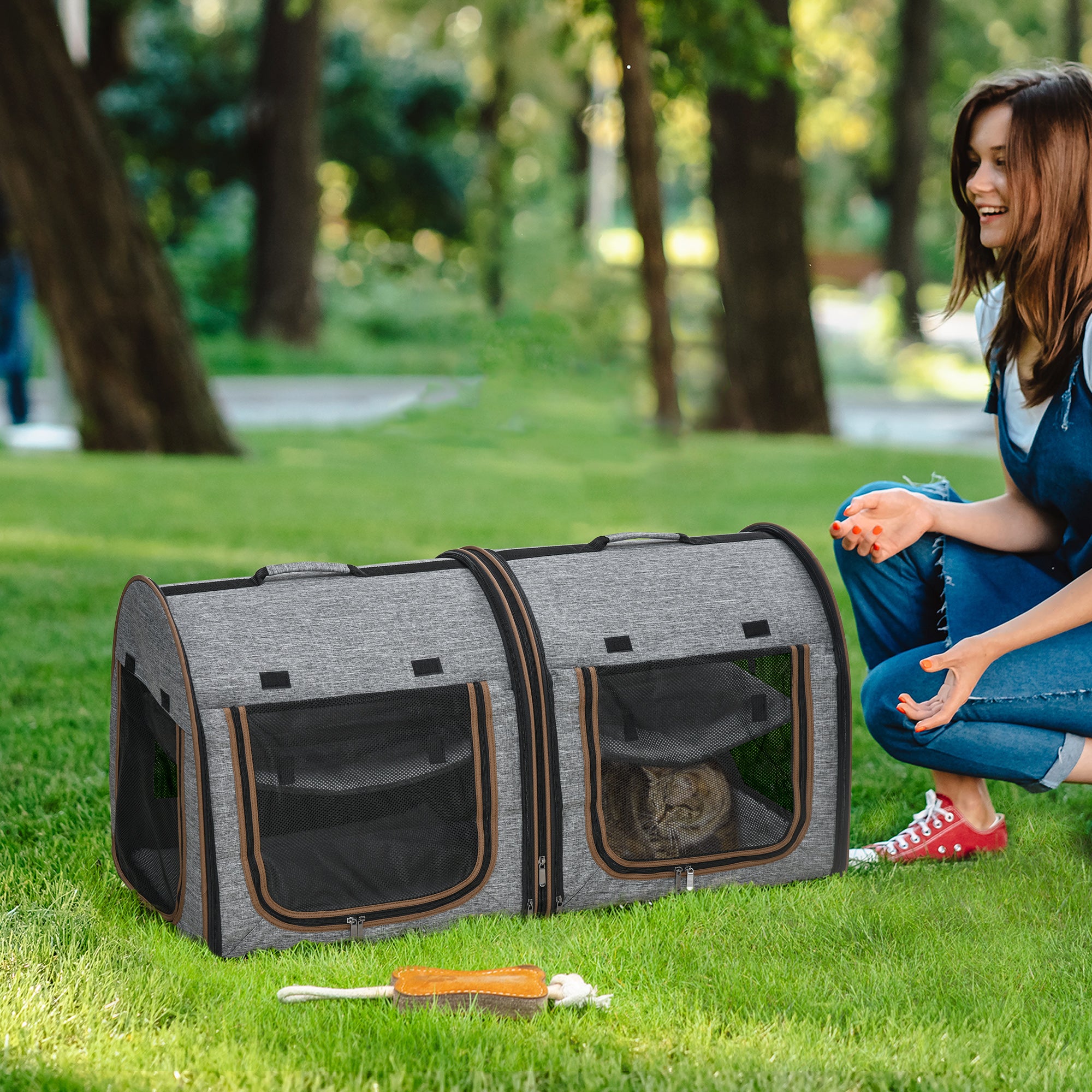 pawhut-sac-transport-double-avec-s-parateur-2-compartiments-et-coussins-gris image 4