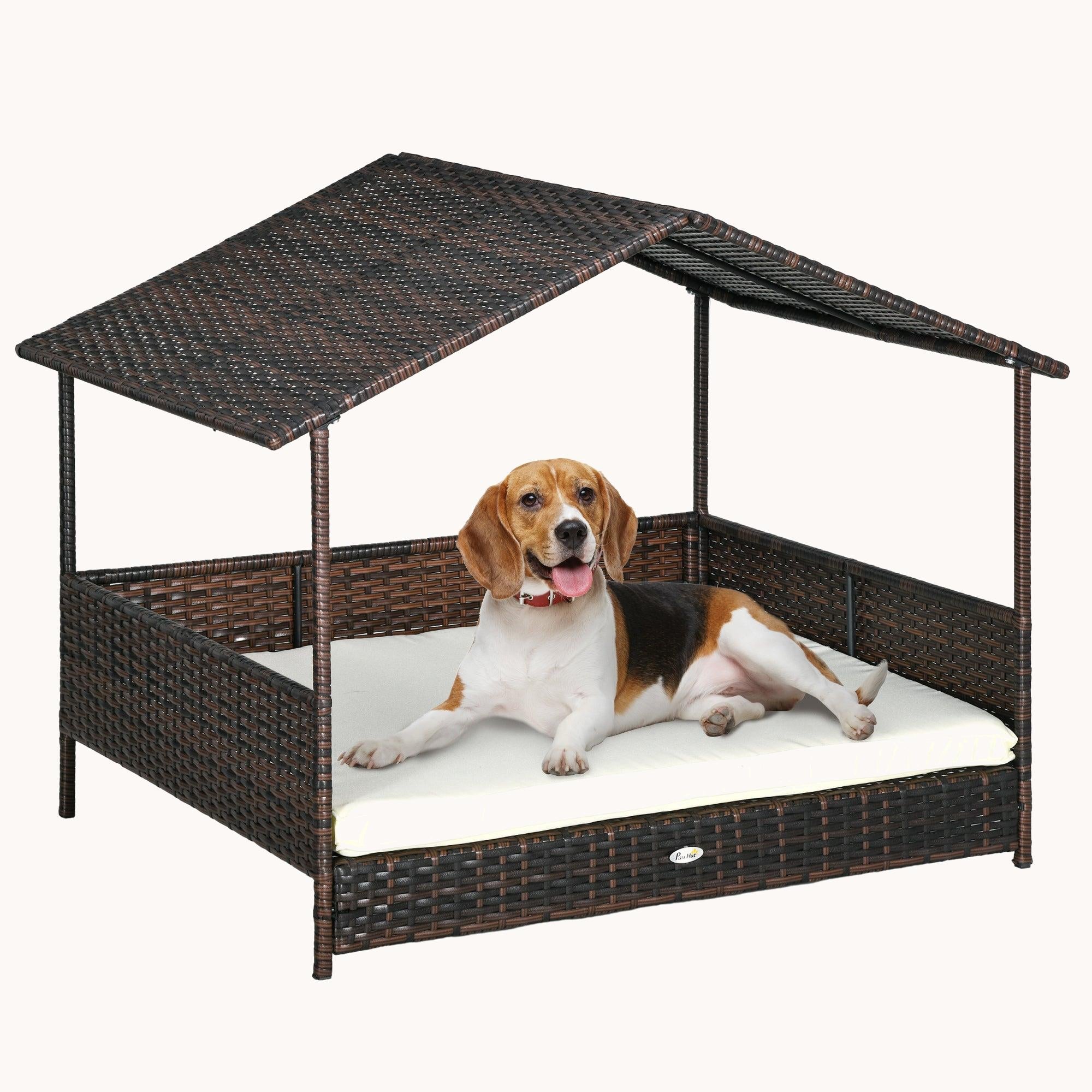 pawhut-nichette-pour-chien-d-ext-rieur-en-rotin-pe-avec-toit-et-coussin-lavable- image 1