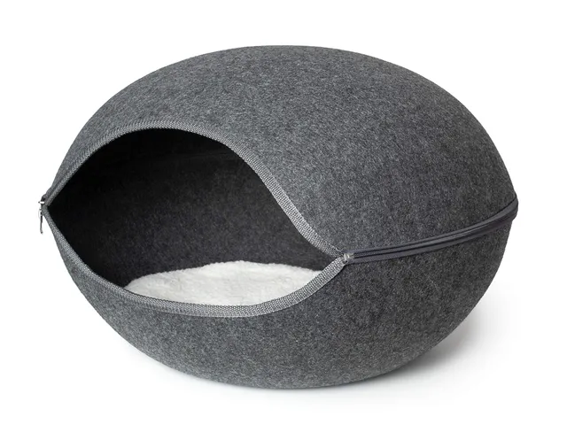 karlie-lu-innu-niche-pour-chat-en-feutre-gris-coussin-peluche-lavable-60-x-57-x- image 1