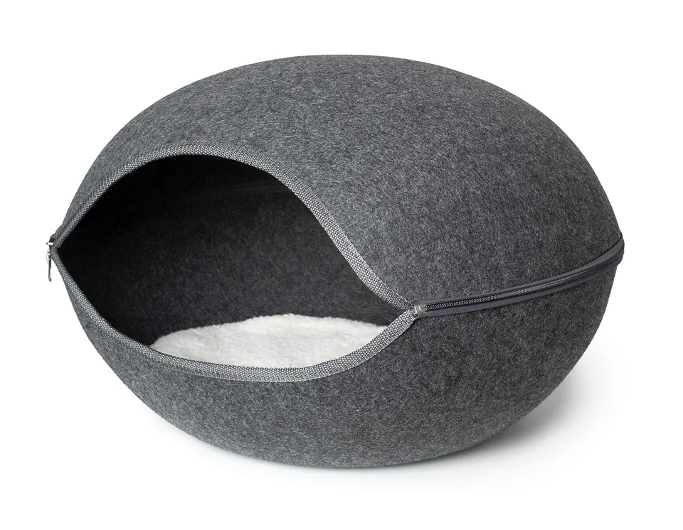 karlie-lu-innu-niche-pour-chat-en-feutre-gris-coussin-peluche-lavable-60-x-57-x- image 1