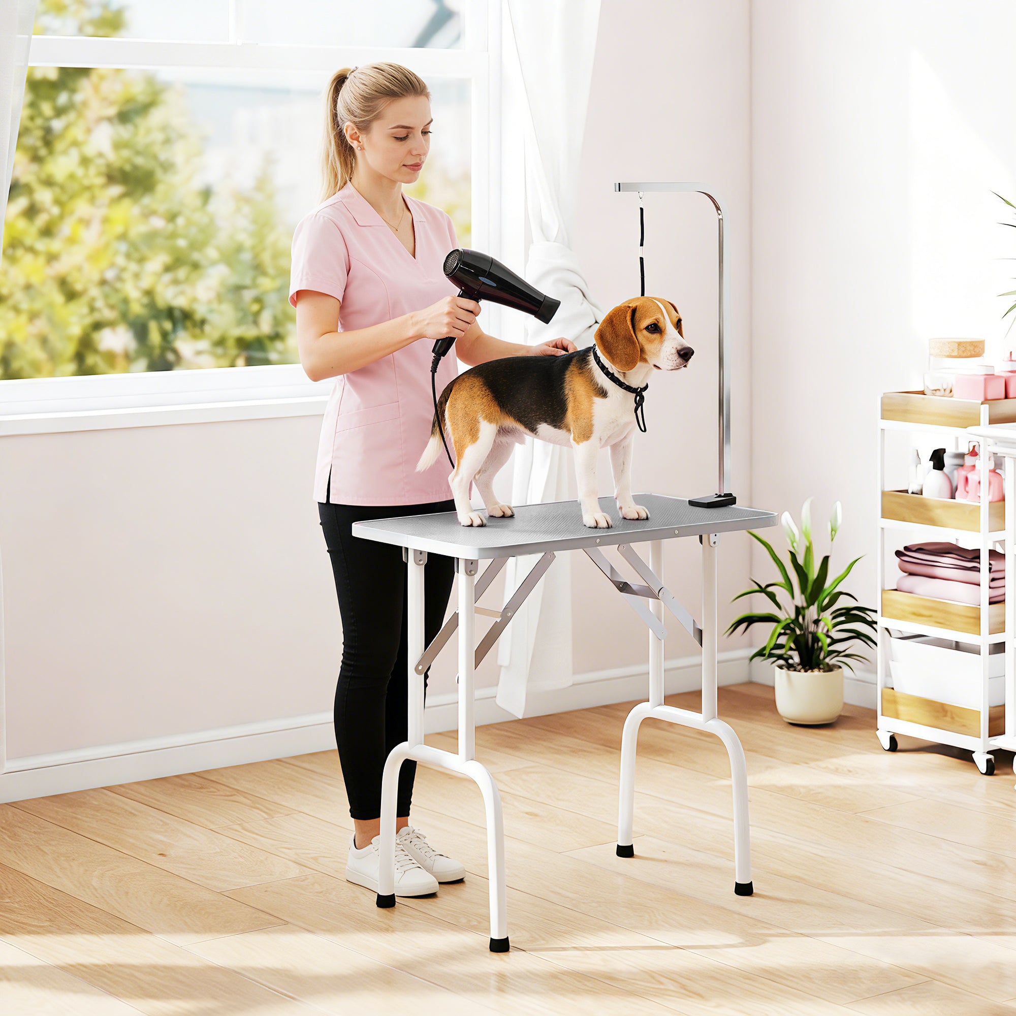 pawhut-table-de-toilettage-pliable-81-cm-pour-chiens-petits-et-moyens-grise image 4