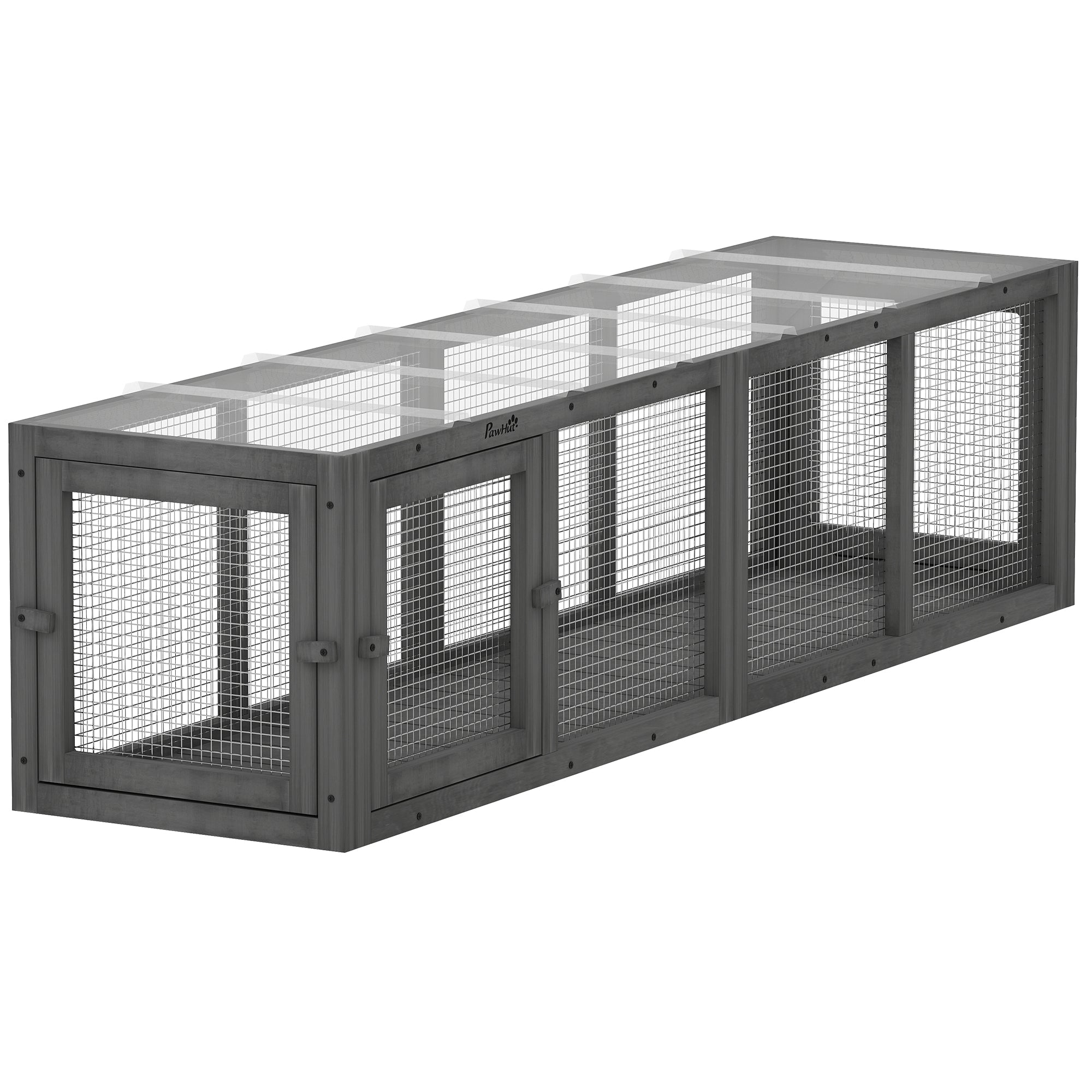 pawhut-tunnel-pour-chat-ext-rieur-modulaire-bois-3-portes-gris image 1