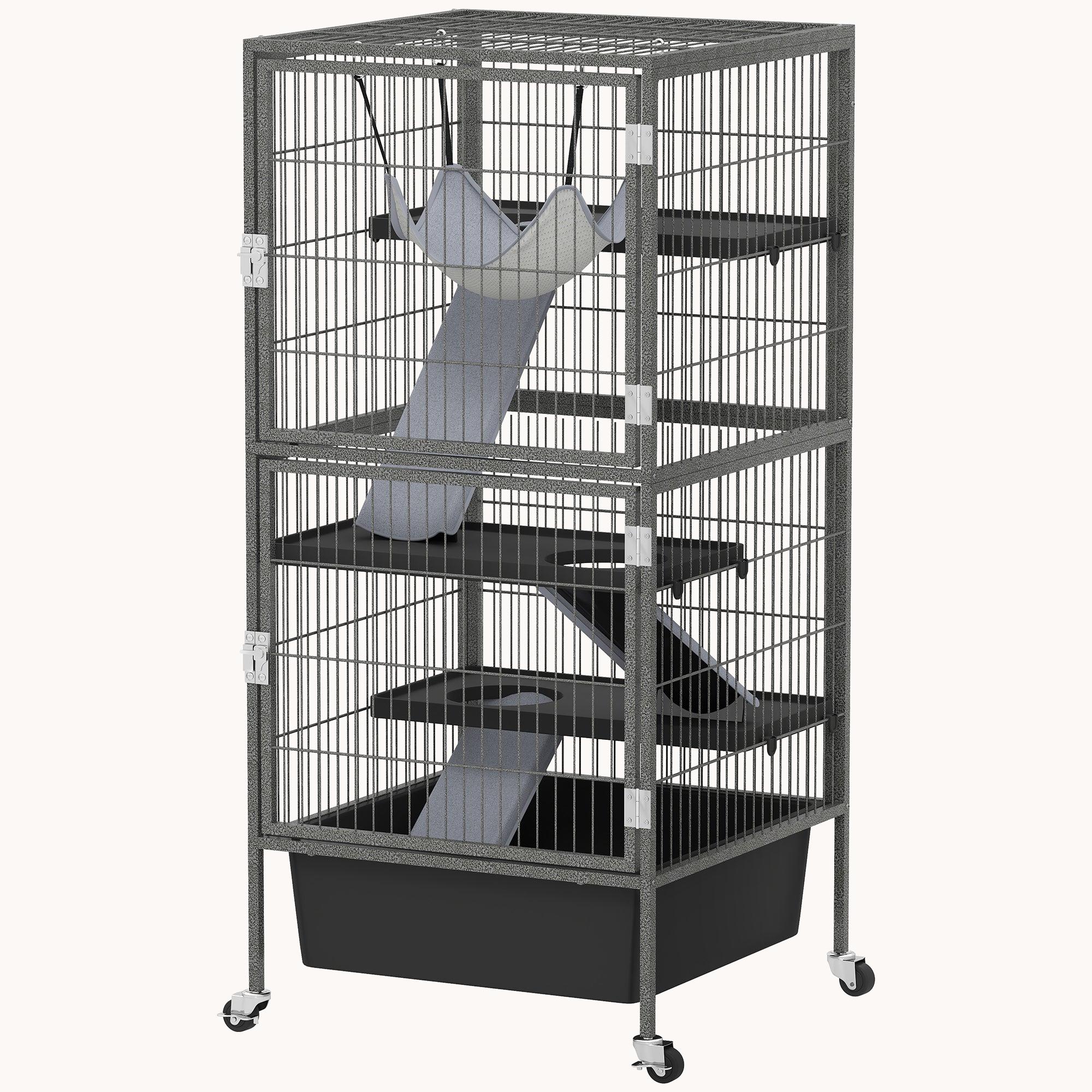 pawhut-cage-roulettes-4-niveaux-pour-petits-animaux-avec-bac-profond-de-15-cm-11 image 3