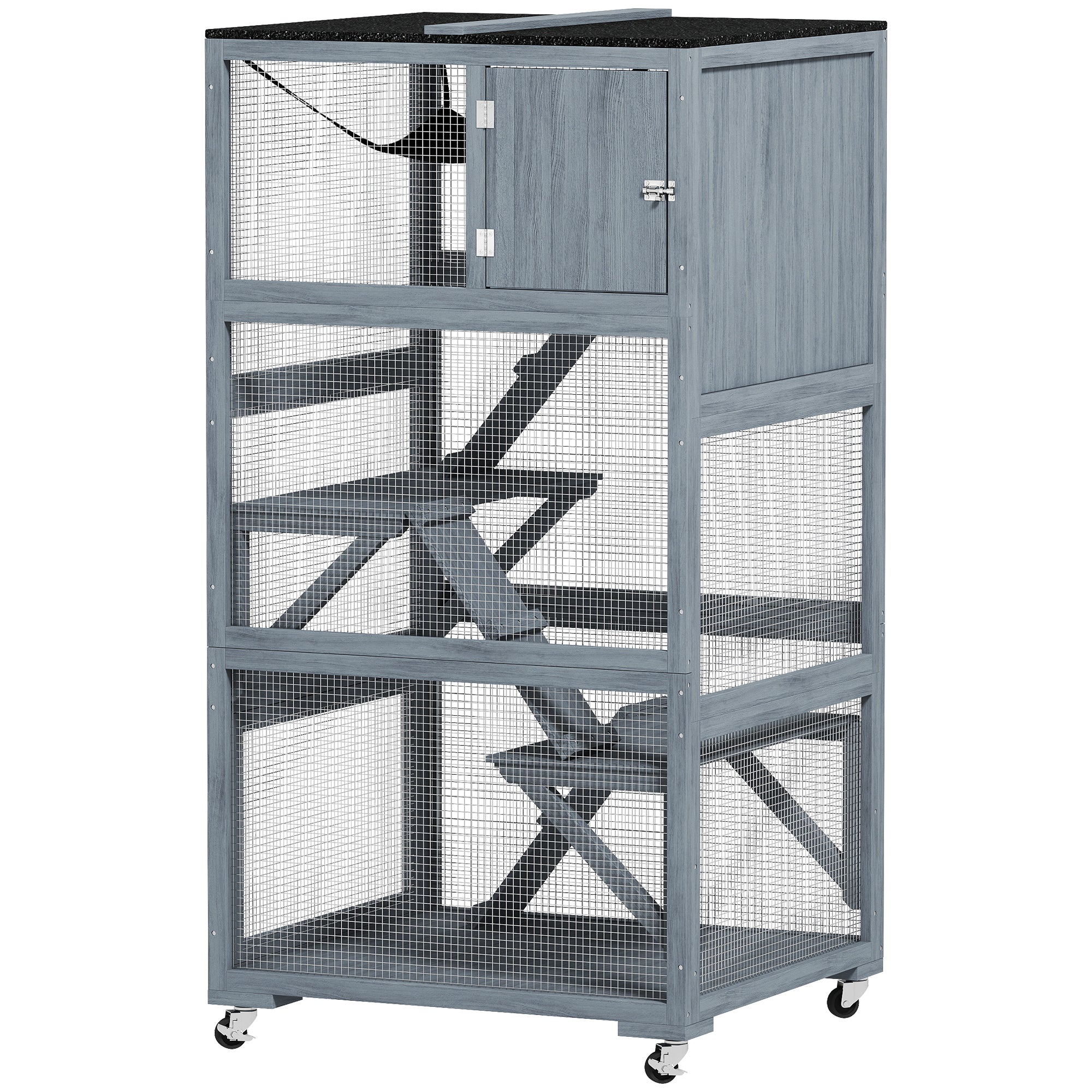 pawhut-catio-ext-rieur-sur-roulettes-66-avec-condo-hamac-et-plateformes-gris image 2