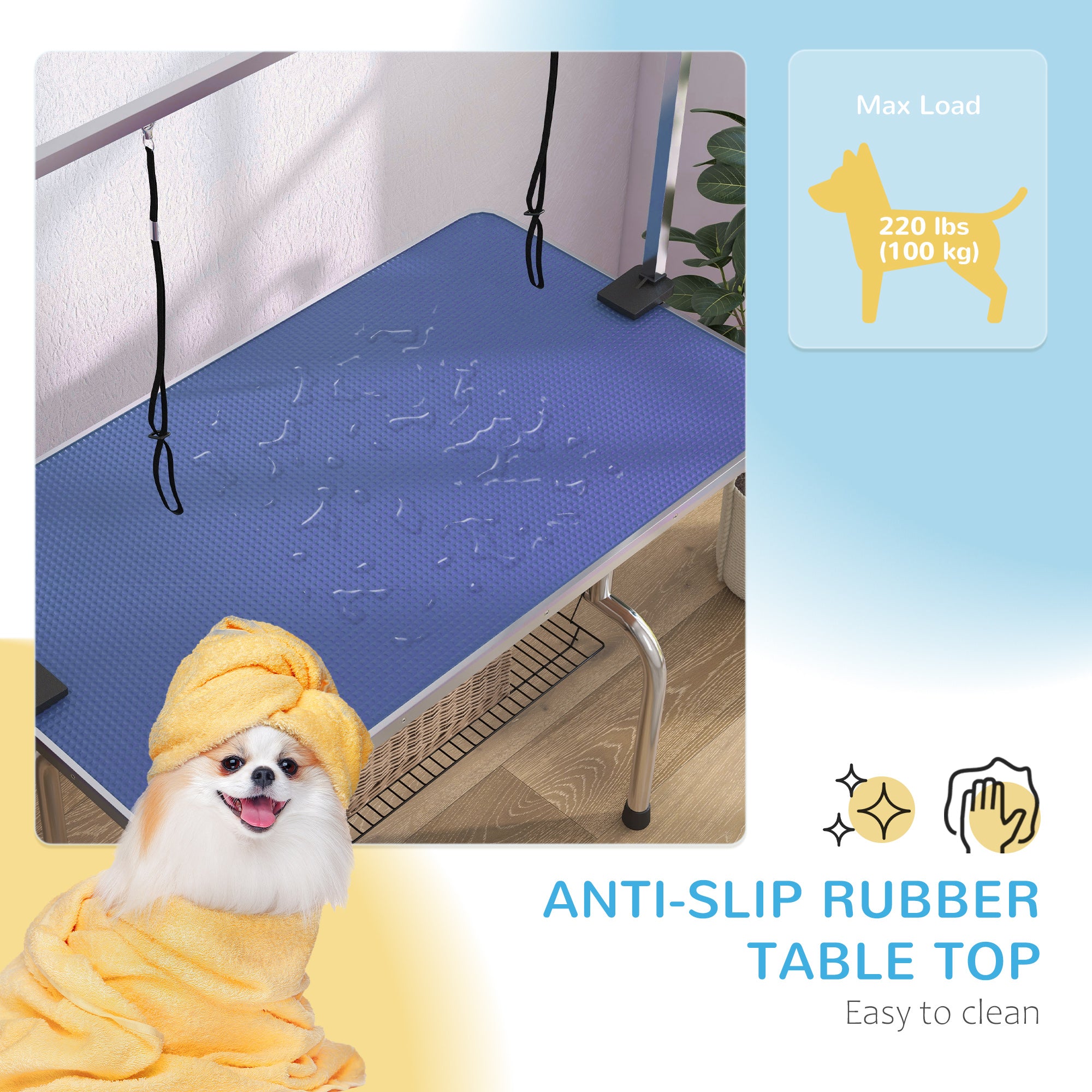 pawhut-table-de-toilettage-chien-109-cm-bras-r-glable-20-81-cm-bleu image 7