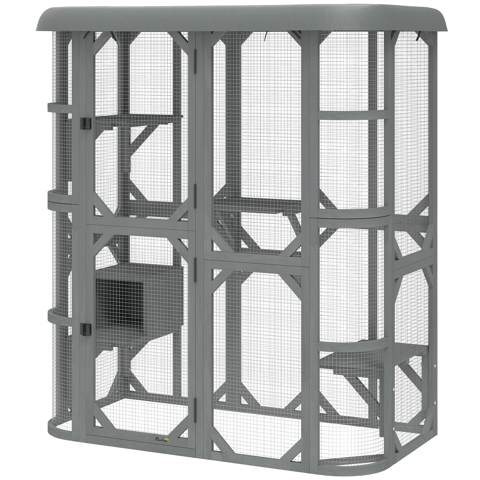 pawhut-enclos-ext-rieur-chat-pavillon-aventure-156-x-80-x-180-cm-gris image 2