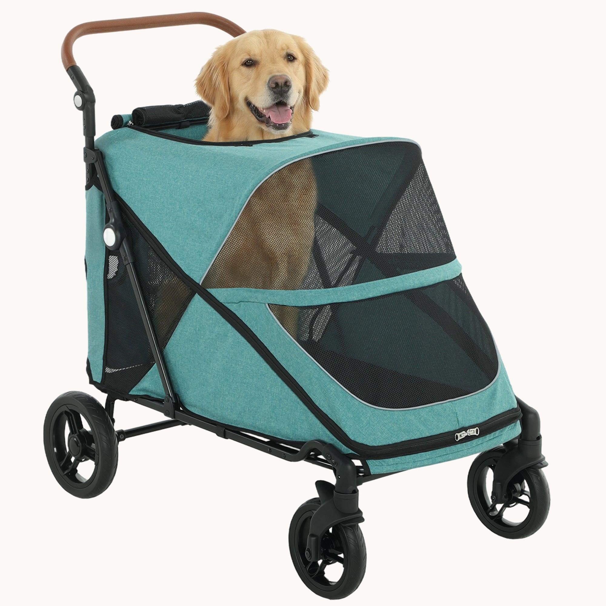 pawhut-poussette-chien-large-pliage-une-main-bleu image 1