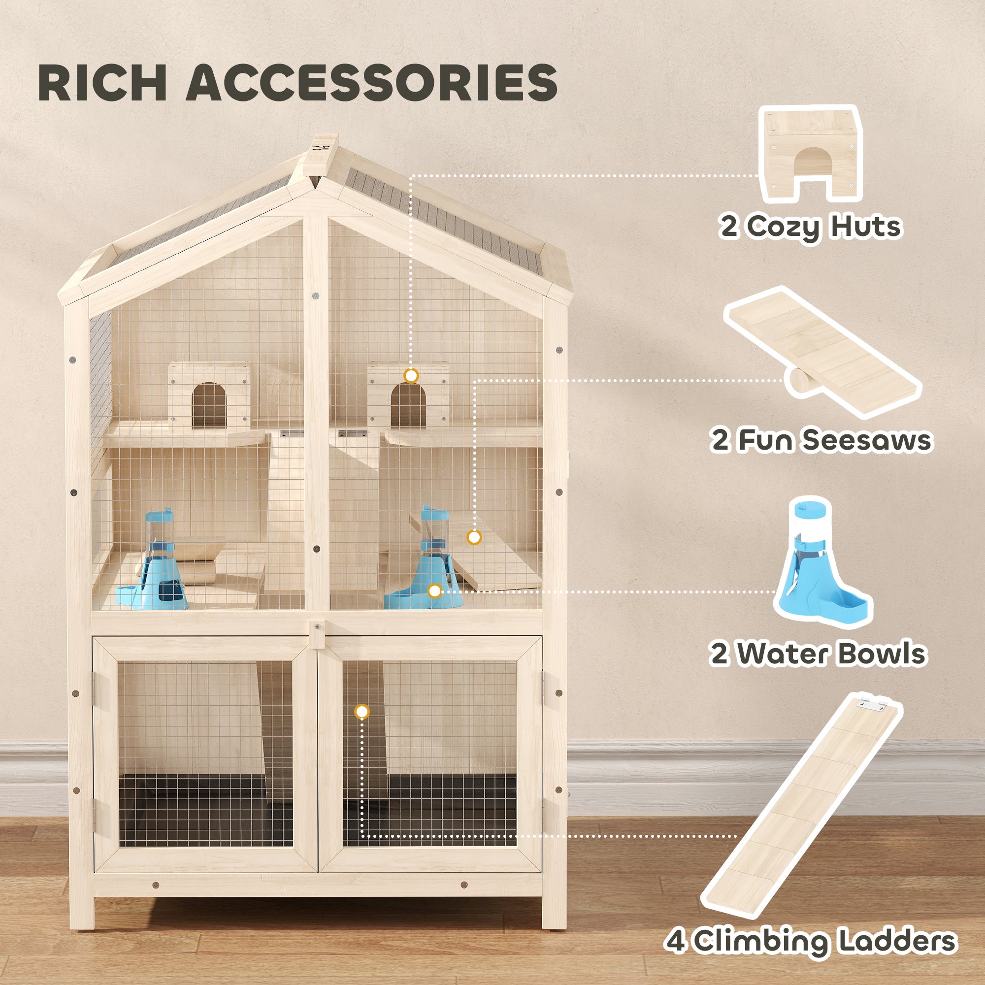 pawhut-cage-hamster-bois-3-tages-avec-s-parateur-naturel-68x61x90-cm image 7