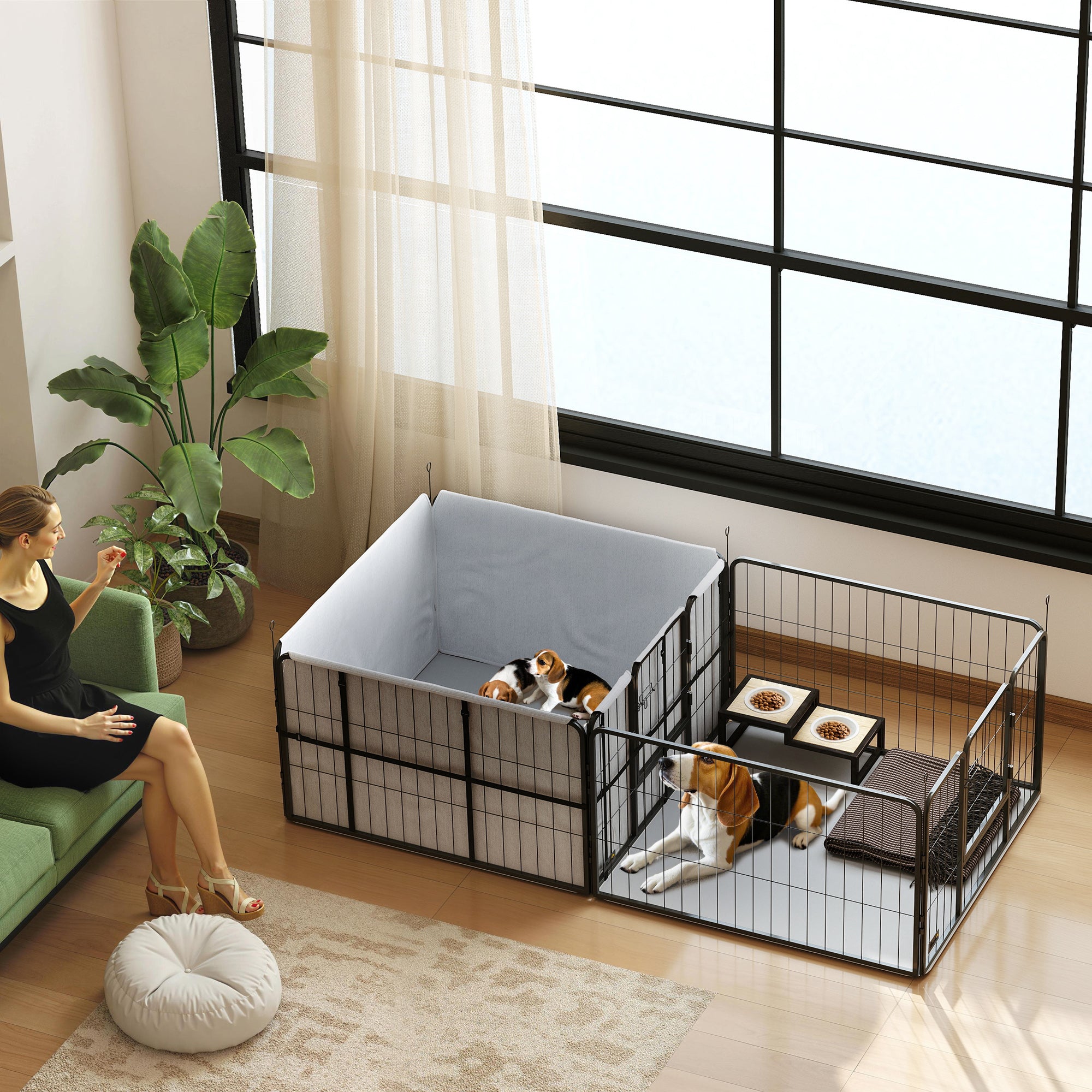 pawhut-parc-de-mise-bas-modulable-avec-housse-et-tapis-pour-chiens-petits-et-moy image 3