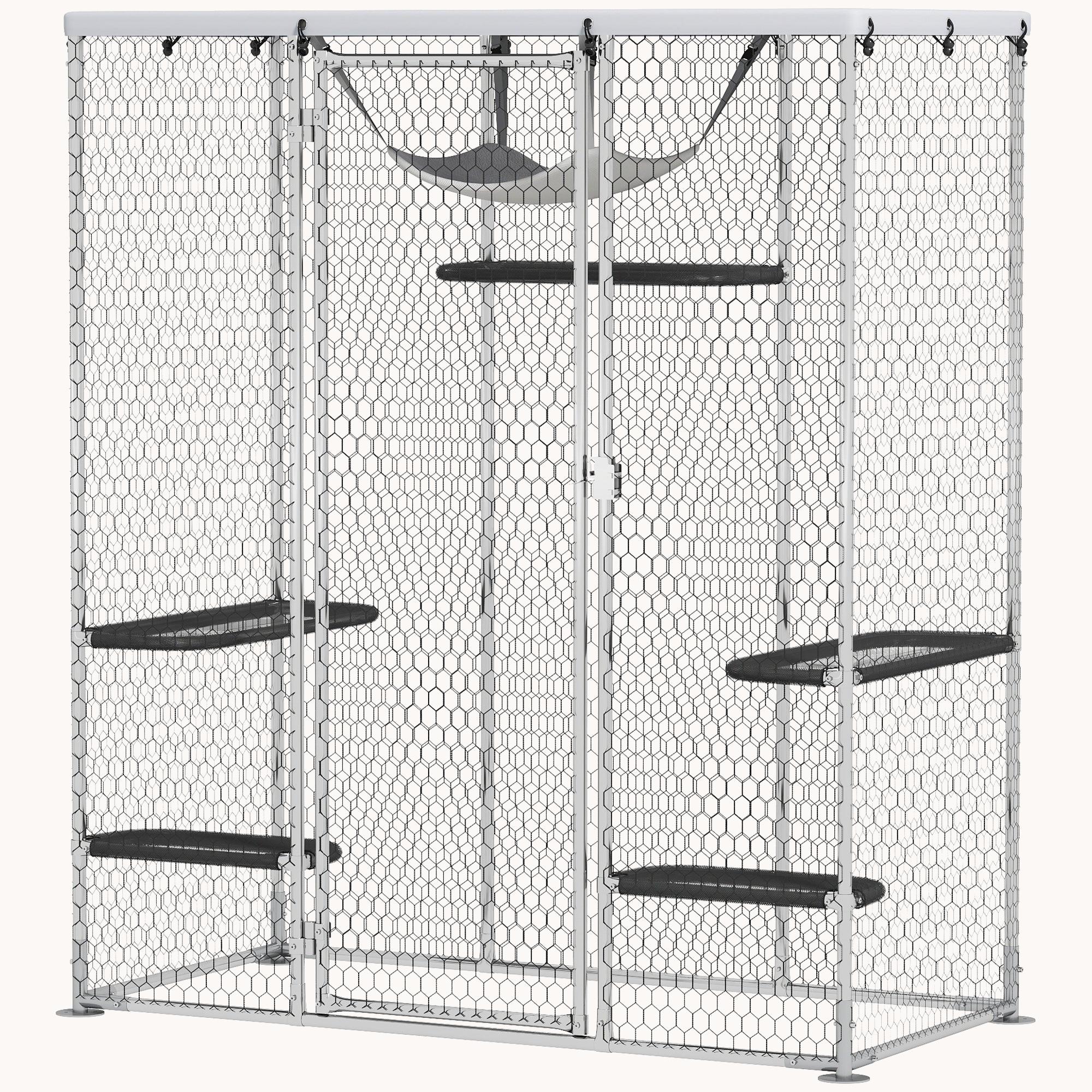 pawhut-enclos-ext-rieur-pour-chat-avec-5-plateformes-hamac-et-couverture-420d-ar image 2