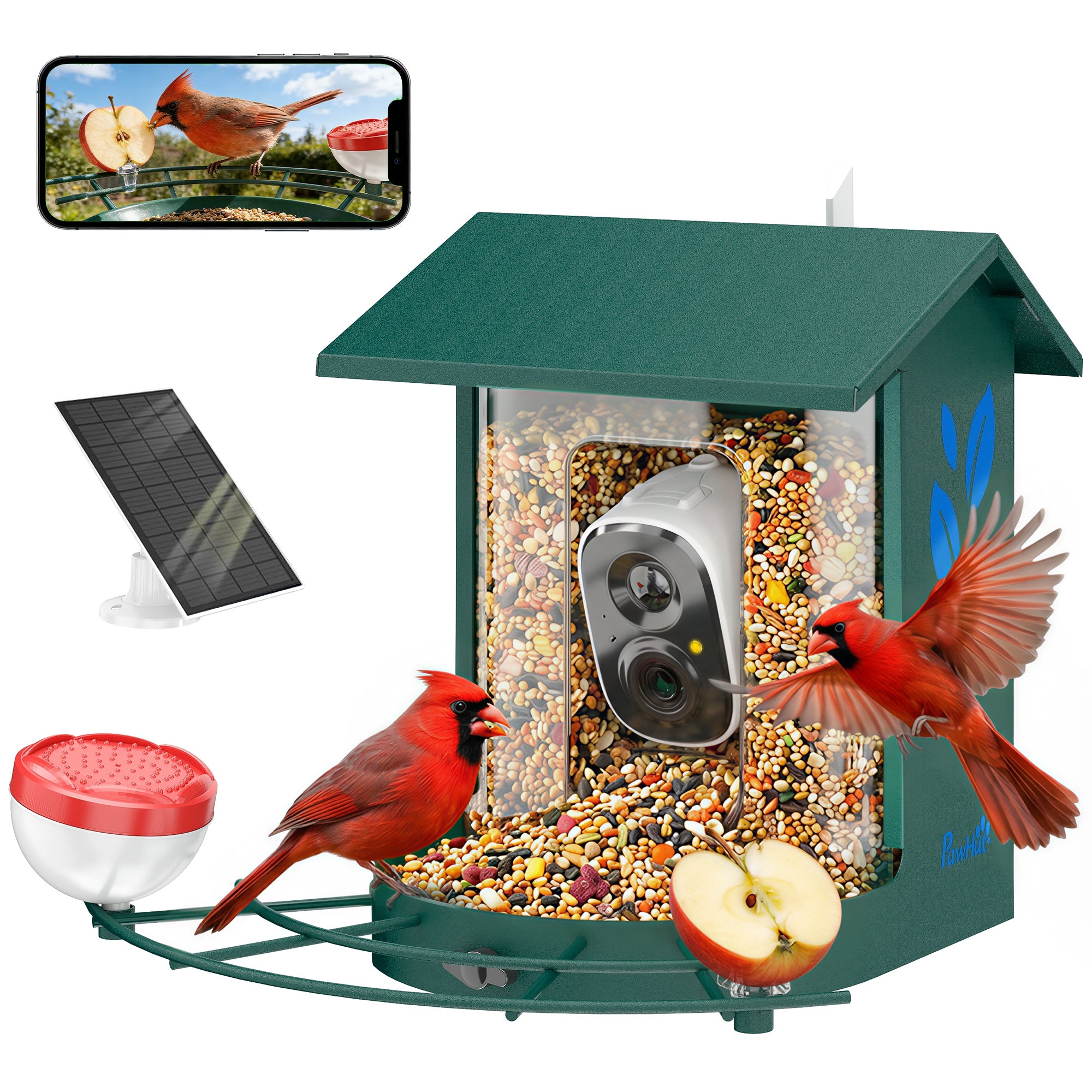 pawhut-birdwatch-pro-mangeoire-oiseaux-intelligente-avec-cam-ra-ia-2k-et-panneau image 1