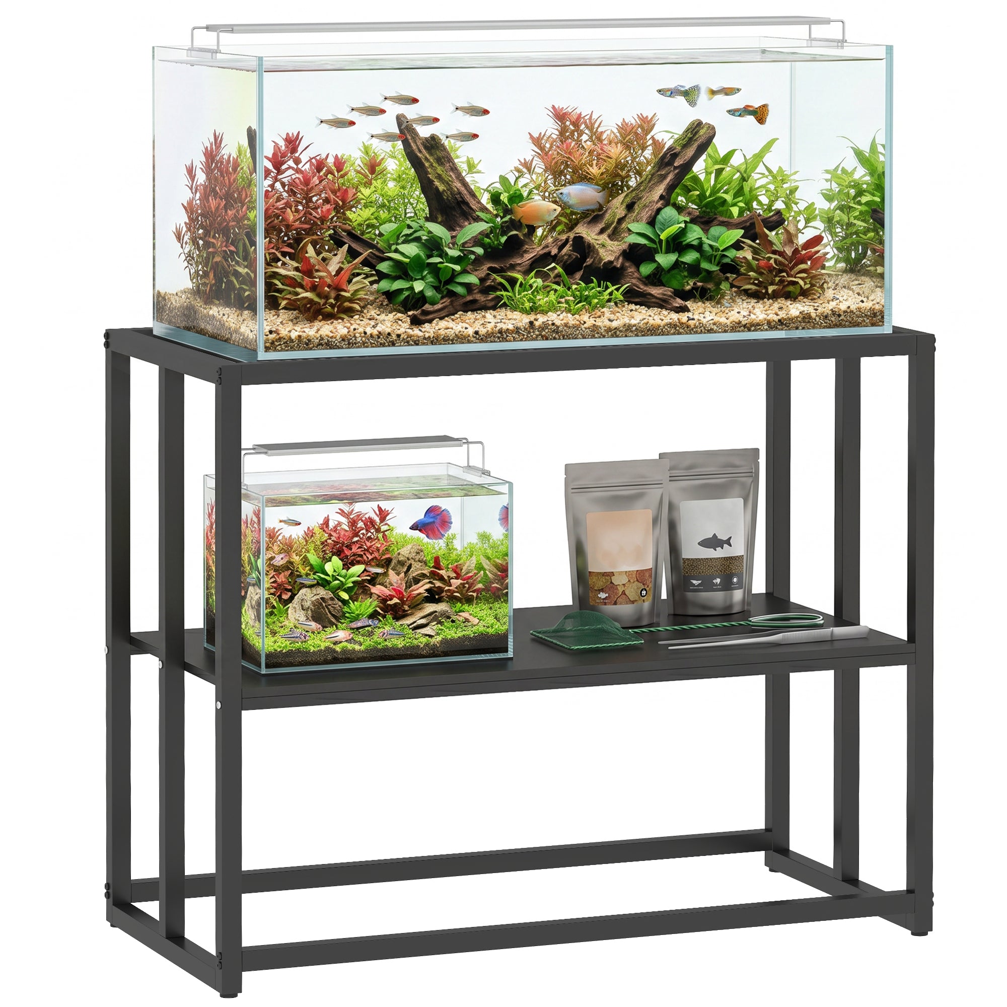 pawhut-meuble-support-aquarium-40-gallons-acier-avec-tag-re-93-x-47-x-76-cm-noir image 1