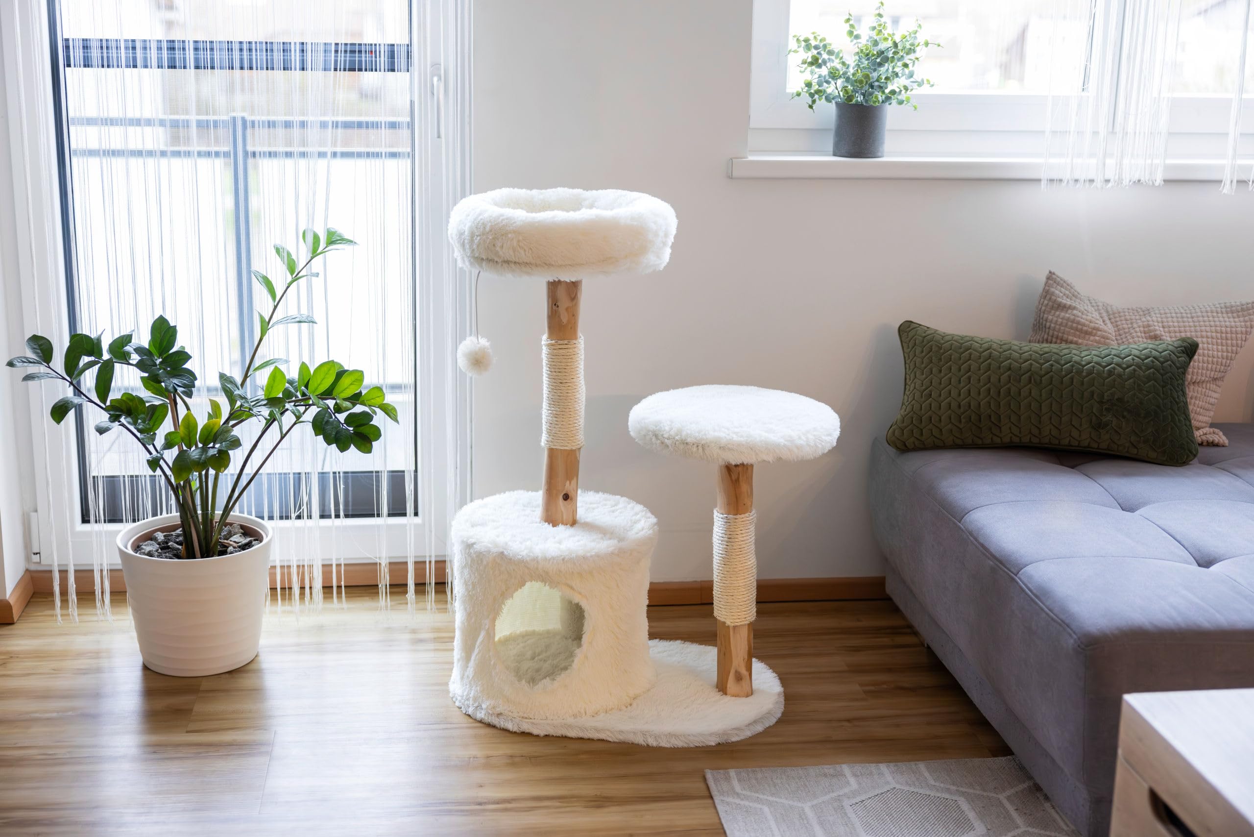 kerbl-lucia-arbre-chat-blanc-90-cm-en-troncs-de-poirier-et-sisal image 2