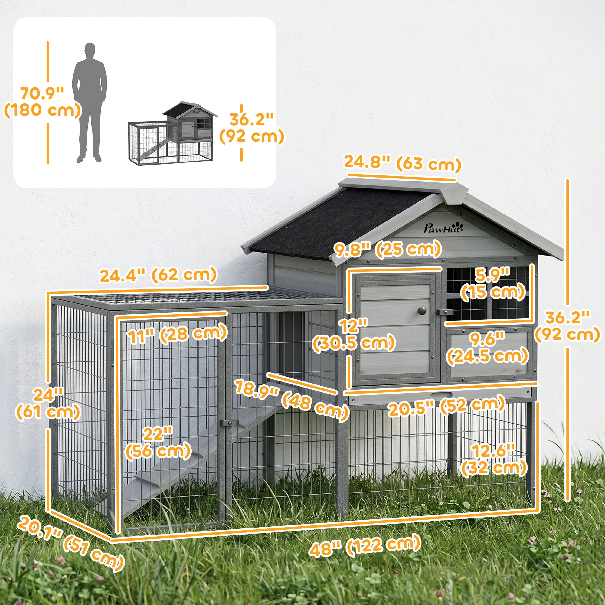 pawhut-clapier-ext-rieur-122-cm-avec-enclos-toit-asphalte-et-tiroir-amovible-gri image 5