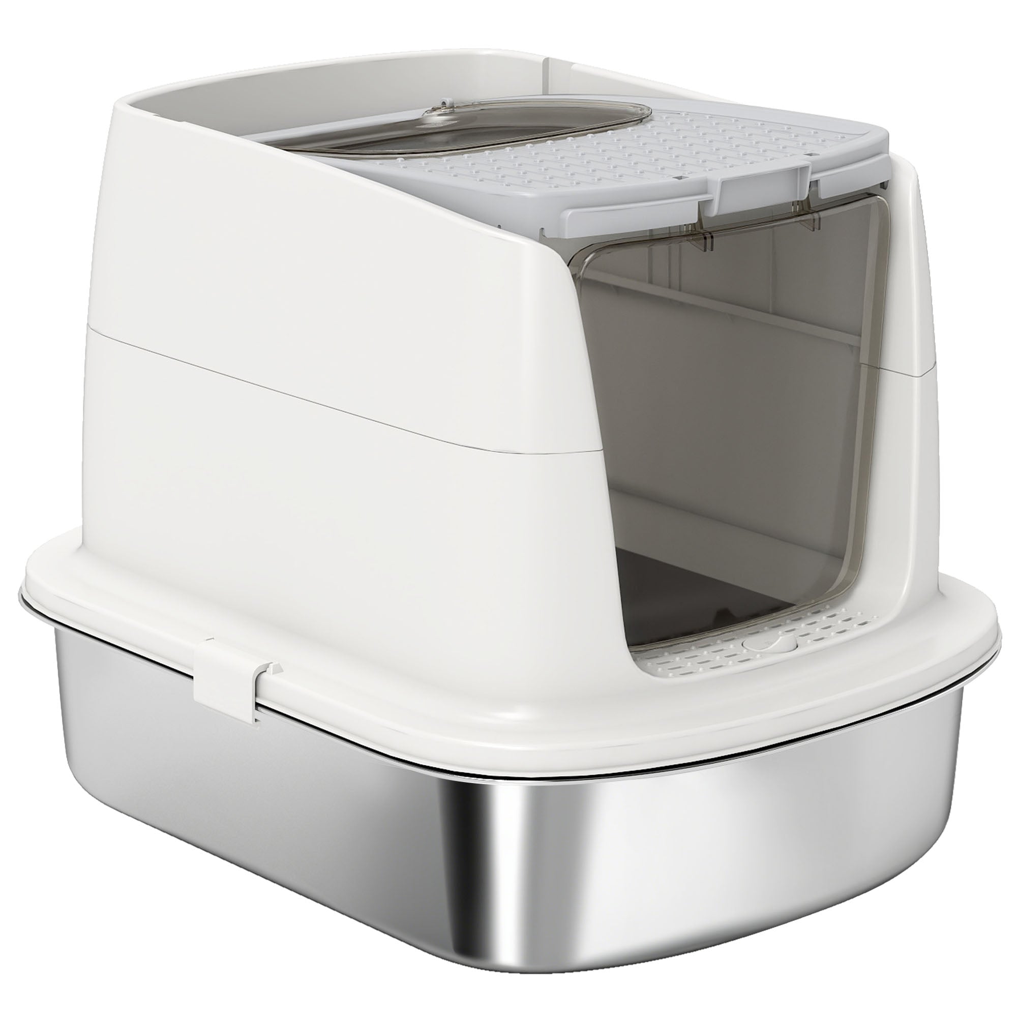 pawhut-bac-liti-re-pour-chat-avec-capot-en-inox-avec-pelle-et-d-sodorisant-blanc image 2