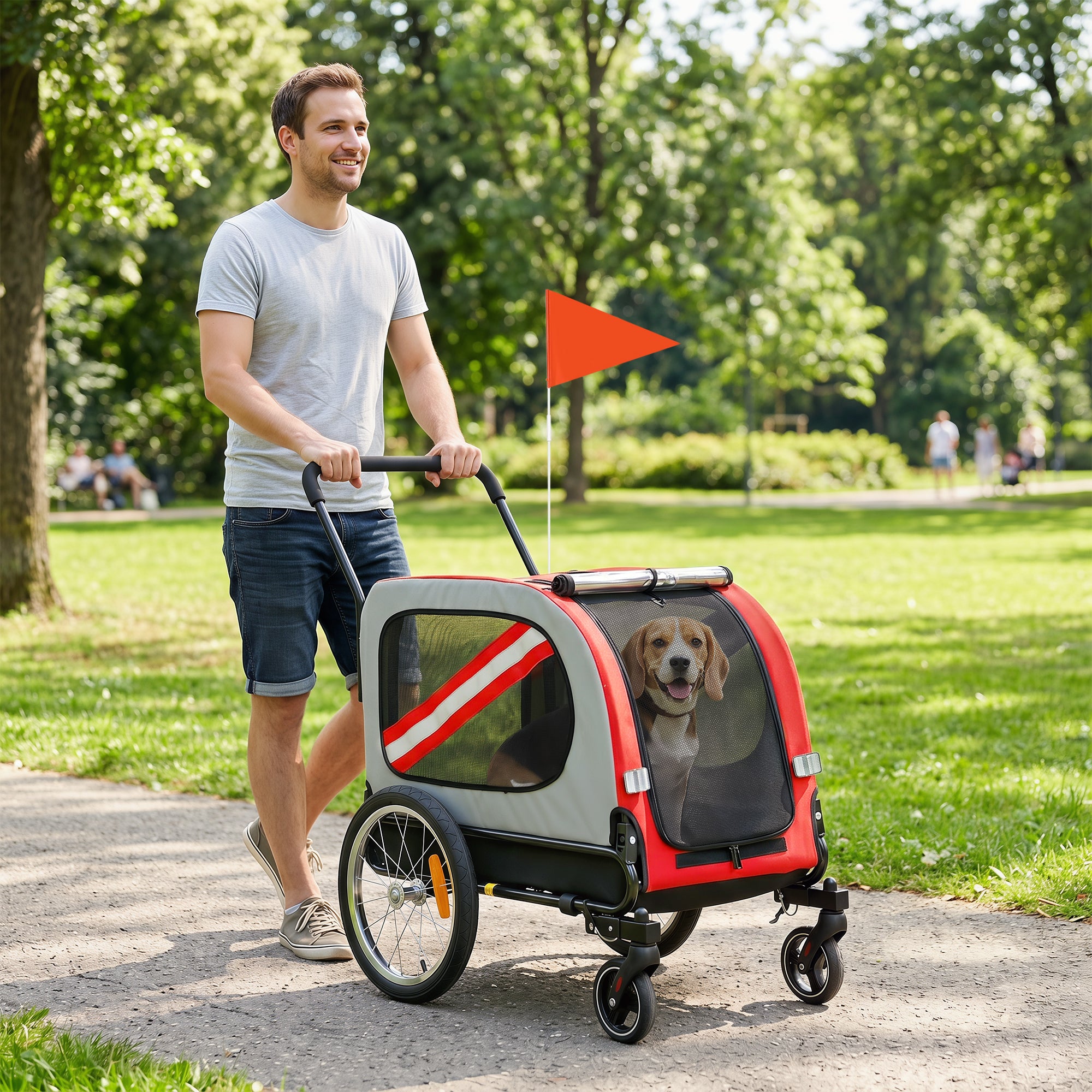 pawhut-remorque-v-lo-pour-chien-2-en-1-pliante-avec-poussette-et-harnais-de-s-cu image 4
