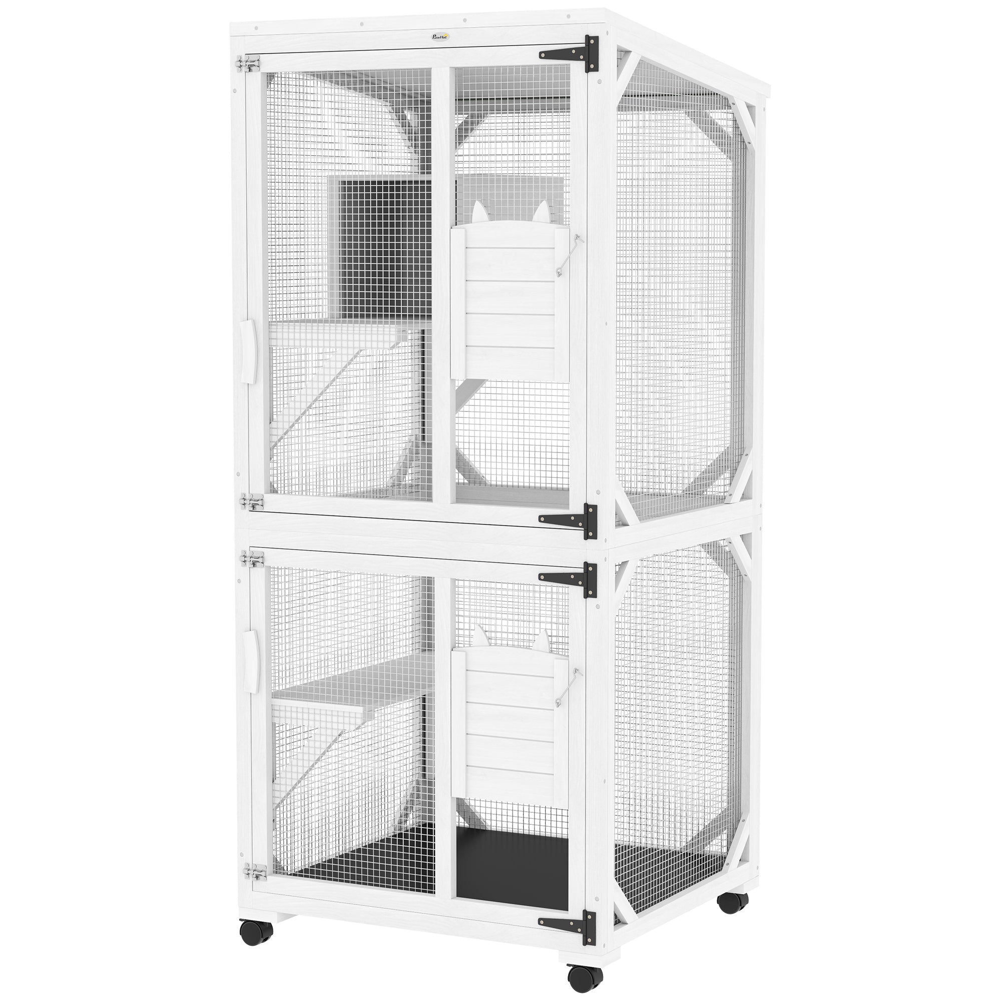 pawhut-catio-sur-lev-roulettes-71-avec-plateformes-blanc image 2