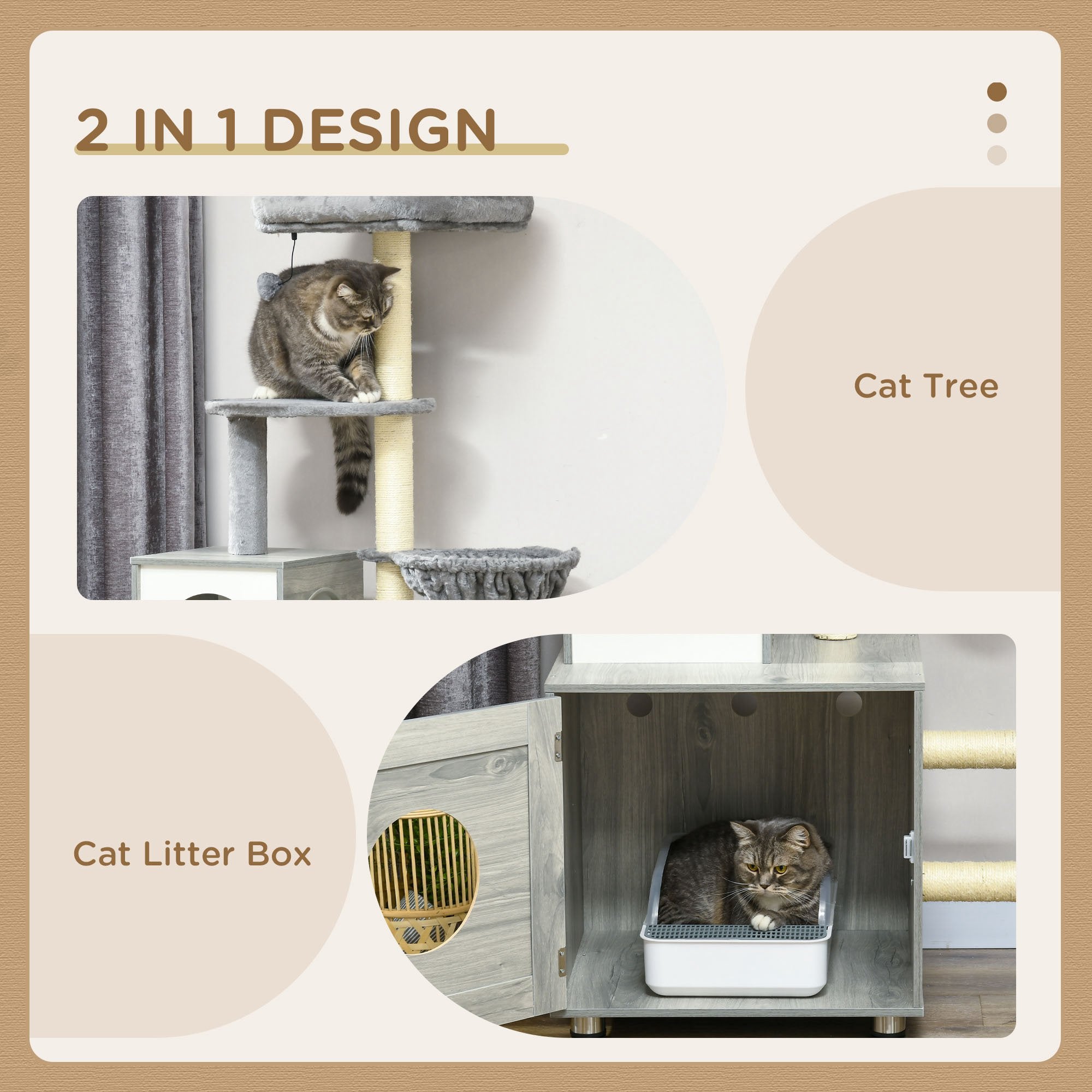 pawhut-arbre-chat-2-en-1-oasis-avec-liti-re-et-griffoirs-gris image 6