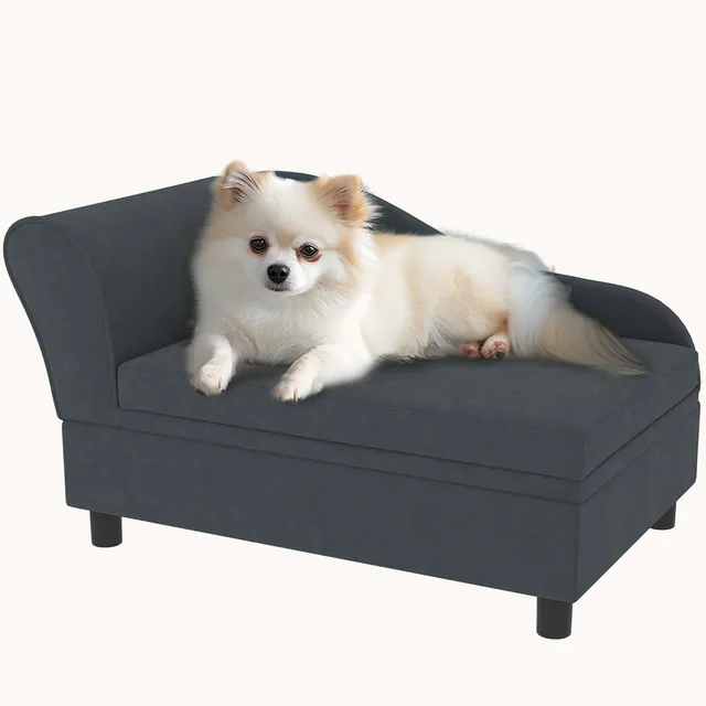 pawhut-canap-chien-petit-avec-coffre-cach-et-mousse-2-pouces-gris-fonc image 1