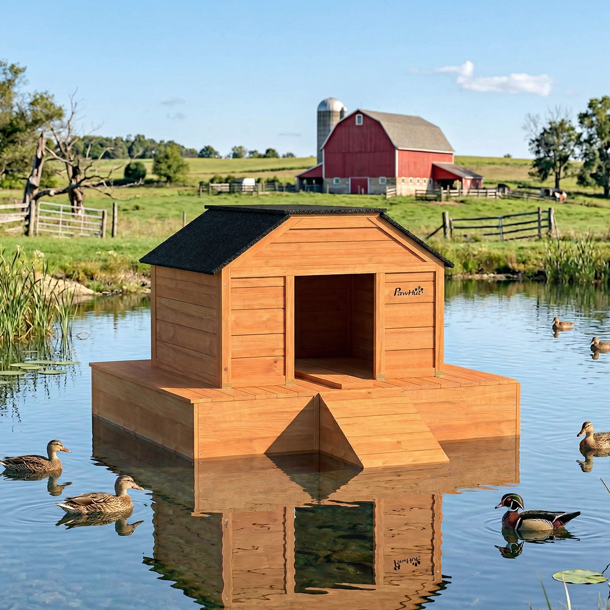 pawhut-maison-flottante-pour-canards-toit-asphalte-waterproof-orange-1-2-canards image 3
