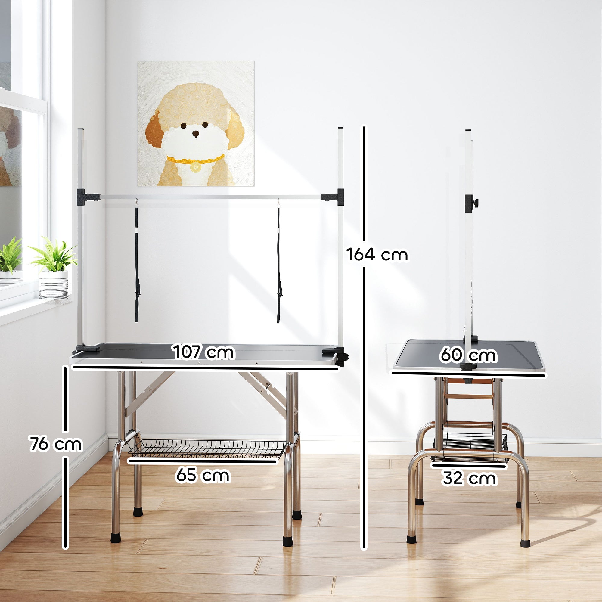 pawhut-table-de-toilettage-pliable-noire-107x60x164-cm-r-glable-avec-2-attaches image 5