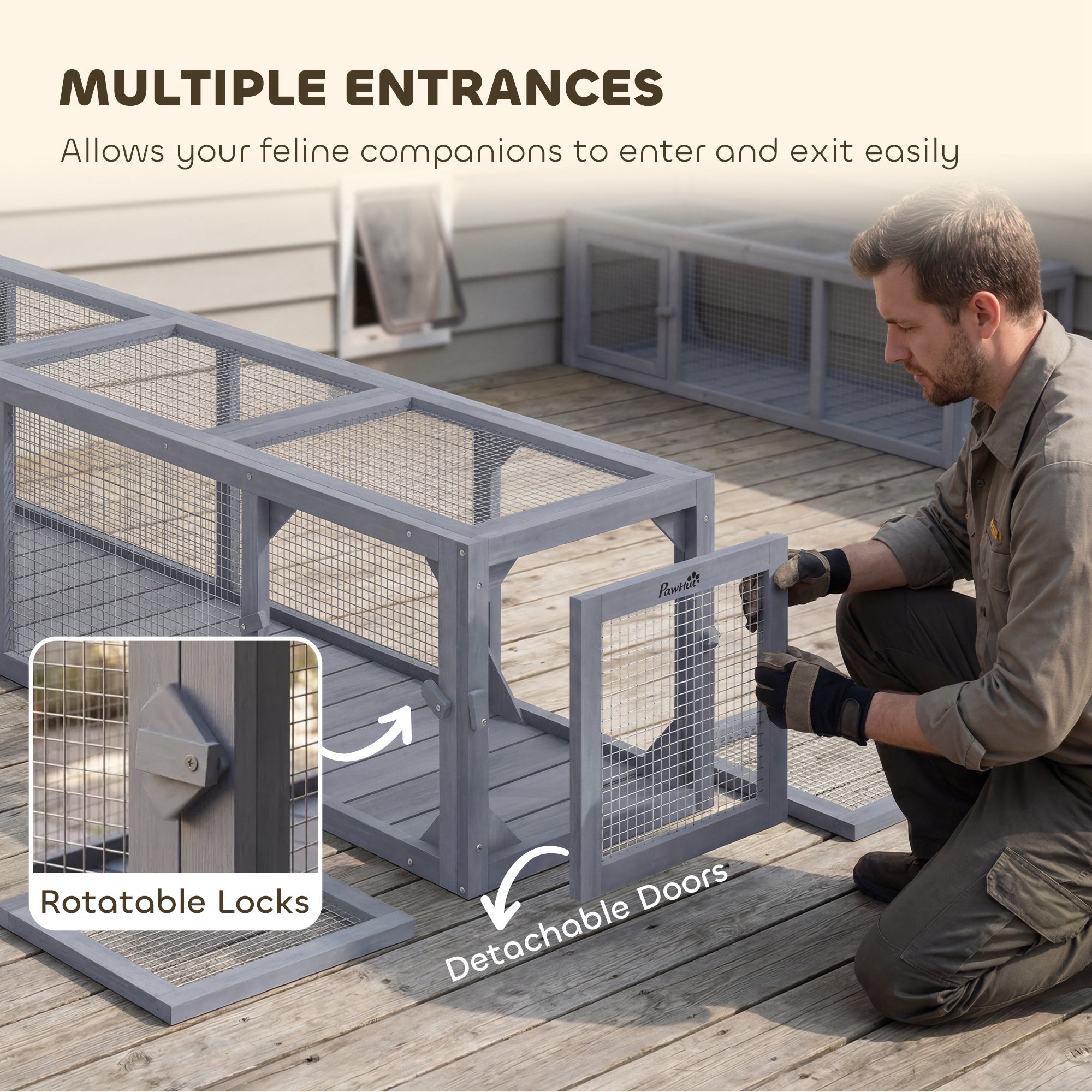 pawhut-tunnel-chat-ext-rieur-en-bois-79-gris-fonc-extensible image 8