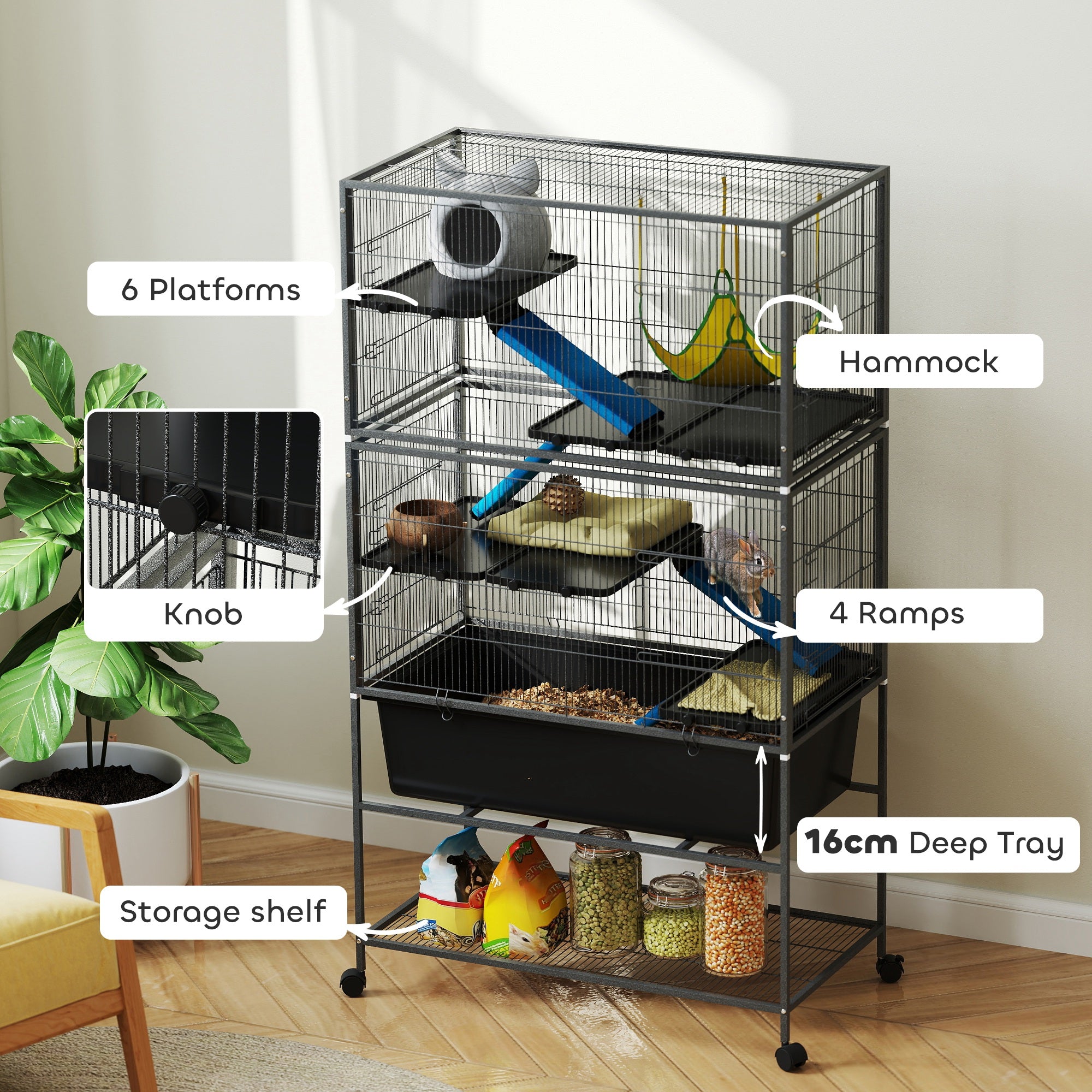 pawhut-cage-5-niveaux-pour-petits-animaux-avec-hamac-et-roulettes-gris-charbon image 7