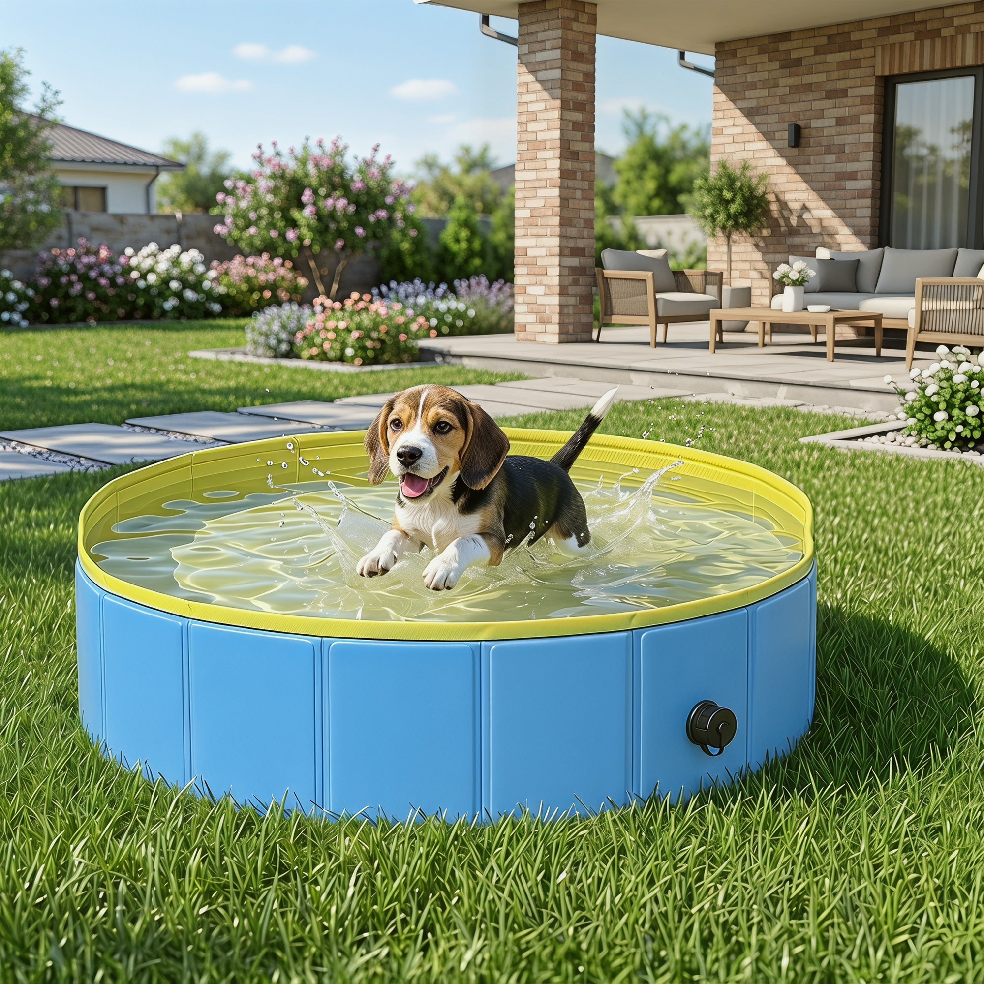 pawhut-piscine-pour-chien-pliable-pvc-100-x-30-cm-bleu-jaune image 4