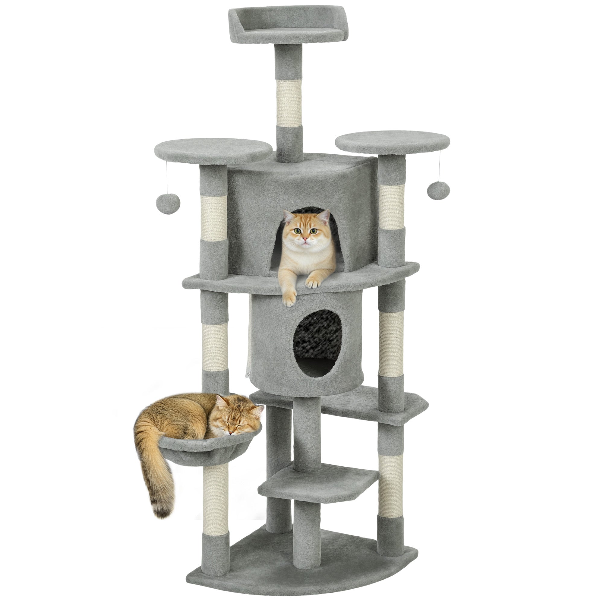 pawhut-arbre-chat-157-cm-2-niches-hamac-et-perchoirs-gris-clair image 1