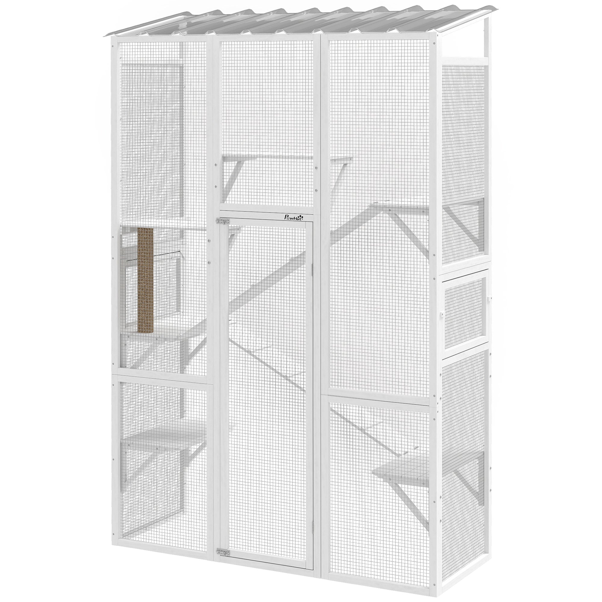 pawhut-grand-catio-ext-rieur-blanc-6-plateformes-rampes-griffoir image 2