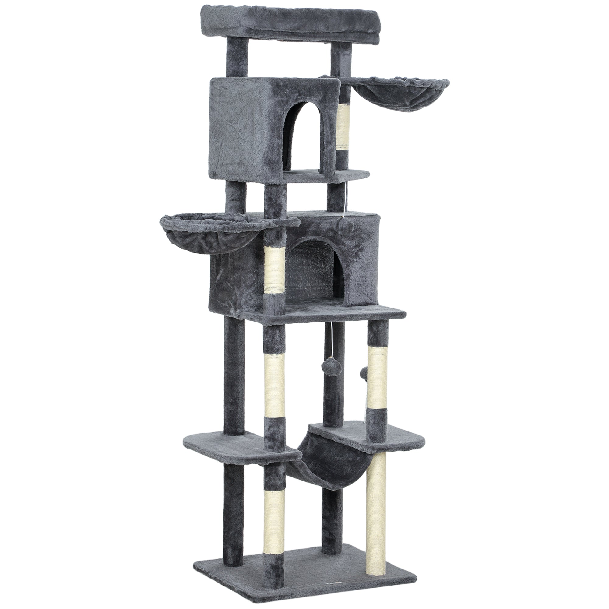 pawhut-arbre-chat-175-cm-avec-2-niches-3-hamacs-et-perchoirs-gris-fonc image 2