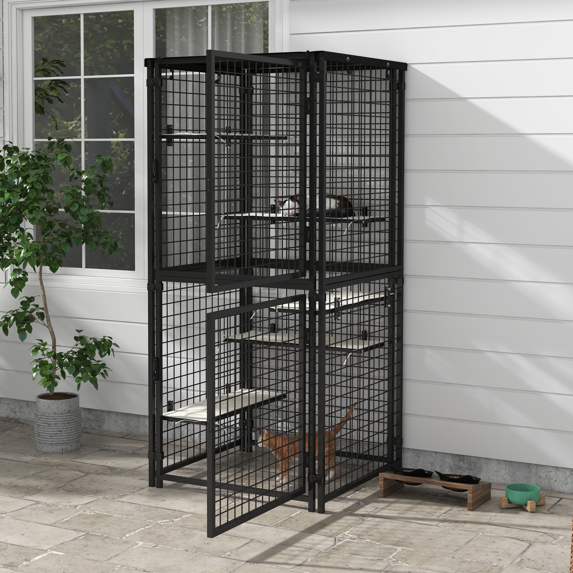 pawhut-grand-enclos-ext-rieur-pour-chat-en-m-tal-avec-5-plateformes-coussinets-e image 4