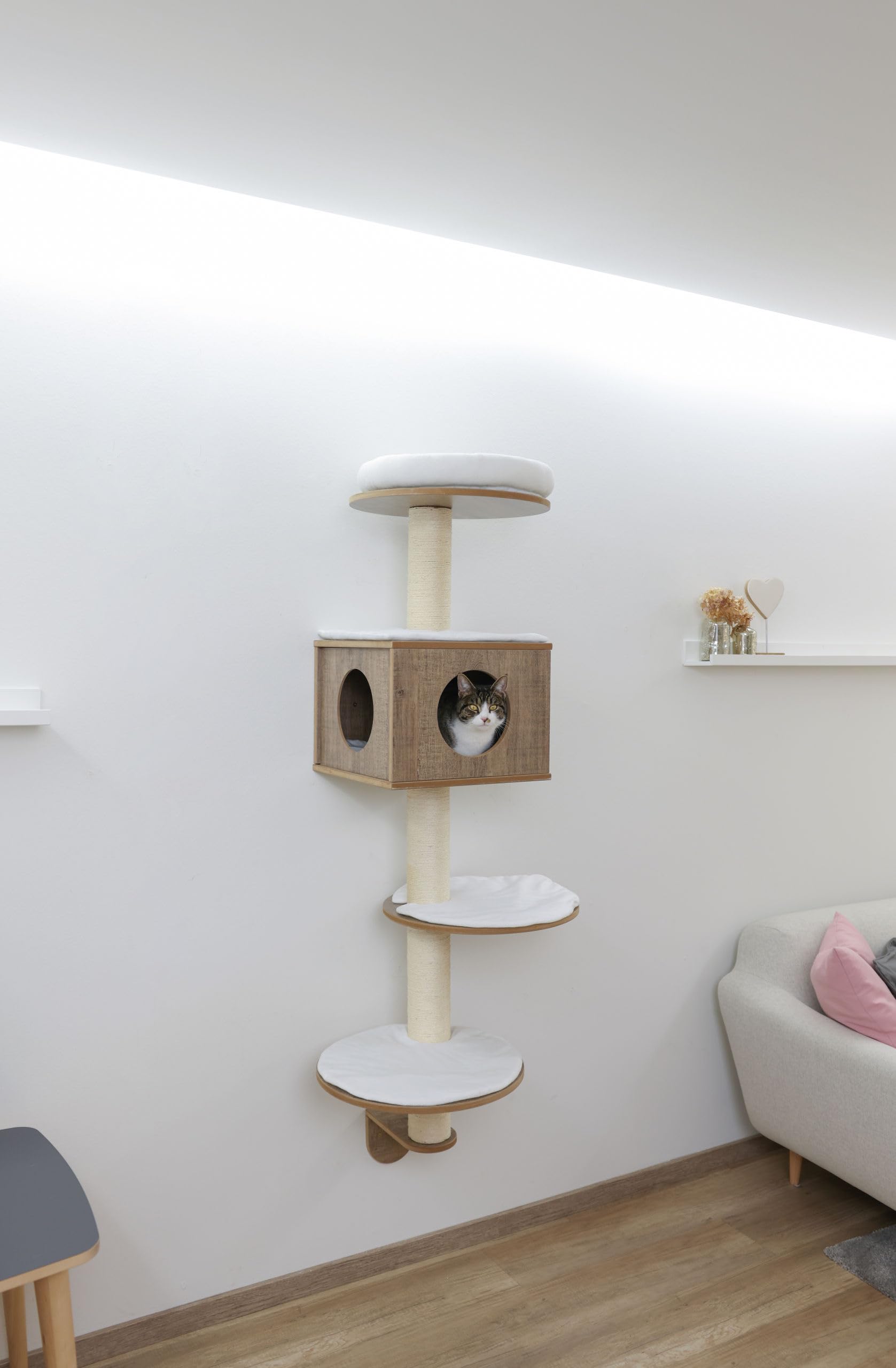 kerbl-dinari-arbre-chat-mural-blanc-marron-45x45x177-cm image 2