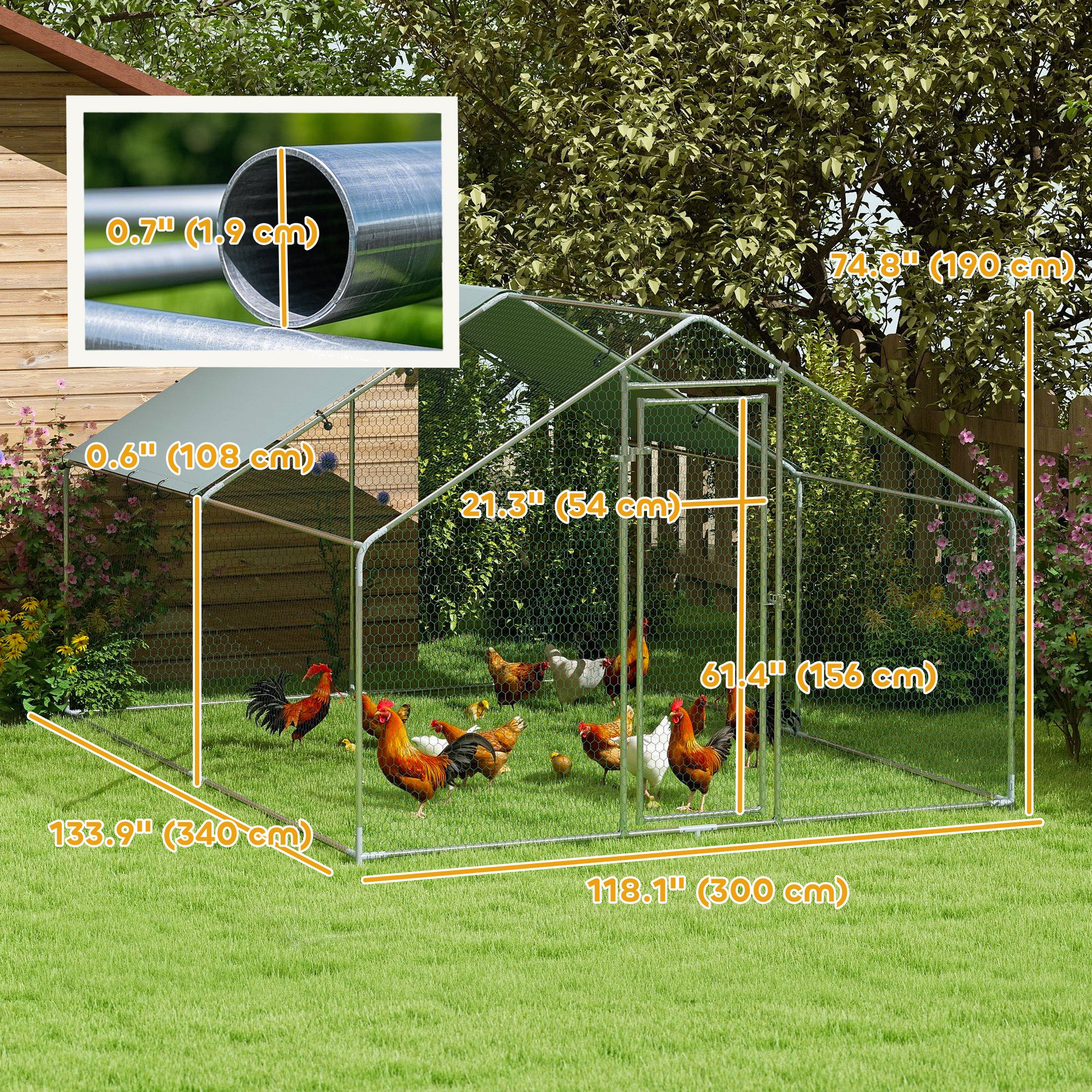 pawhut-enclos-poulailler-m-tal-9-8-x-11-2-ft-avec-b-che-uv-pour-10-15-poules-arg image 5