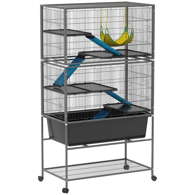 pawhut-cage-5-niveaux-pour-petits-animaux-avec-hamac-et-roulettes-gris-charbon image 1